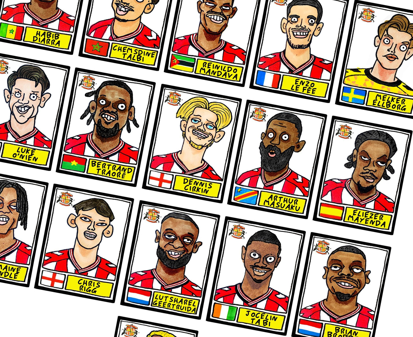 Sunderland Volume 5 - Black Cats 25/26 Edition - A3 print of 24 Wonky No Score Draws Doodles Of SAFC's 25/26 Premier League Squad