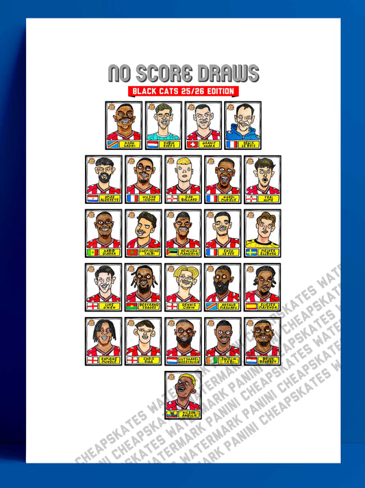 Sunderland Volume 5 - Black Cats 25/26 Edition - A3 print of 24 Wonky No Score Draws Doodles Of SAFC's 25/26 Premier League Squad