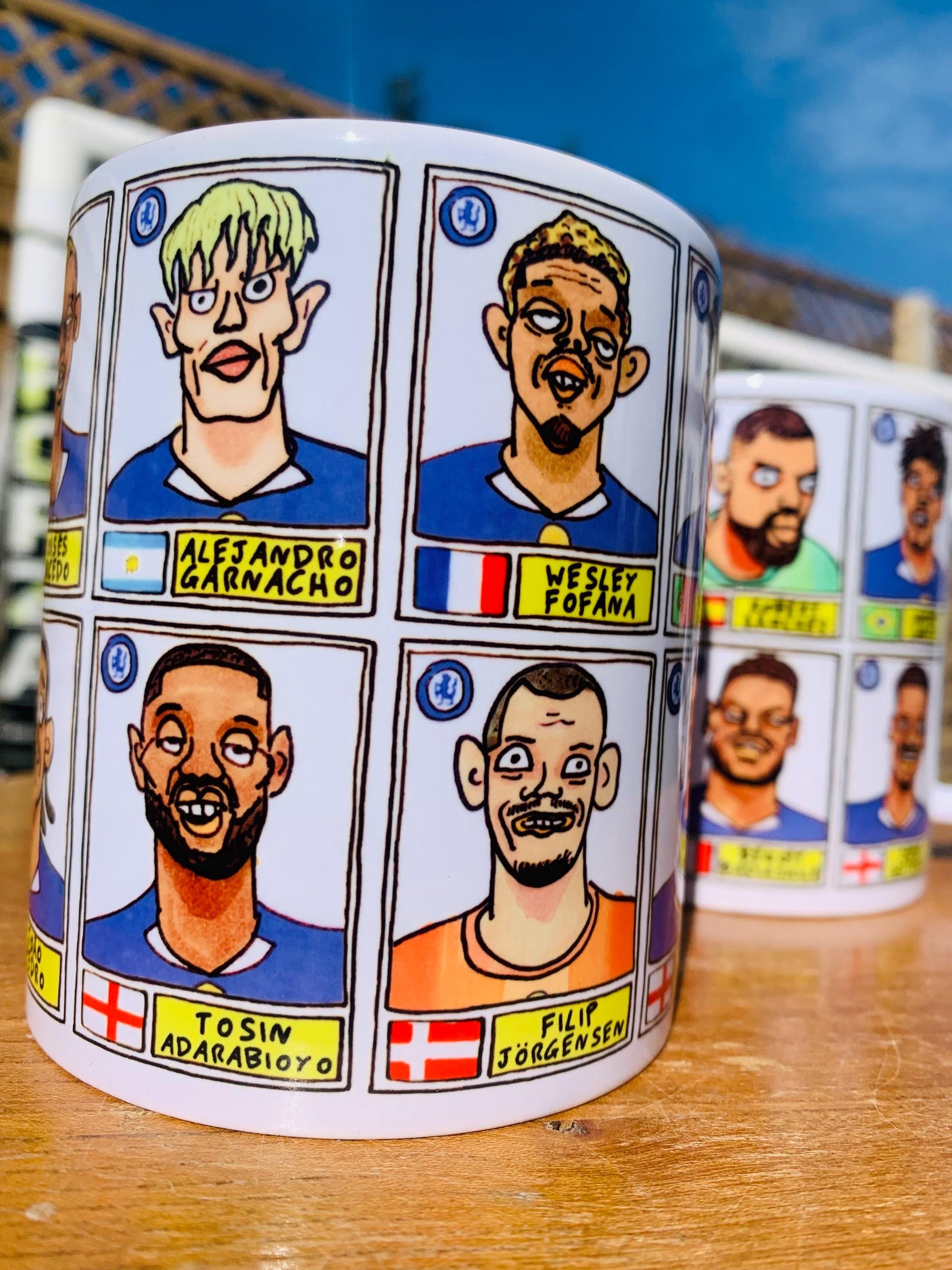 Chelsea 25/26 - No Score Draws Mug Set - Set of TWO DIFFERENT 11oz Mugs with Wonky Panini-doodles of Maresca's CFC Squad