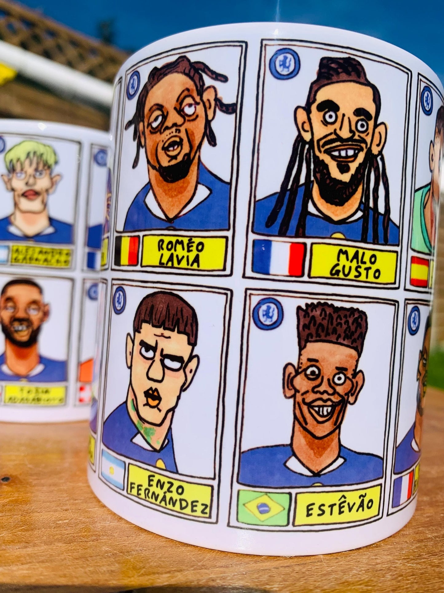 Chelsea 25/26 - No Score Draws Mug Set - Set of TWO DIFFERENT 11oz Mugs with Wonky Panini-doodles of Maresca's CFC Squad