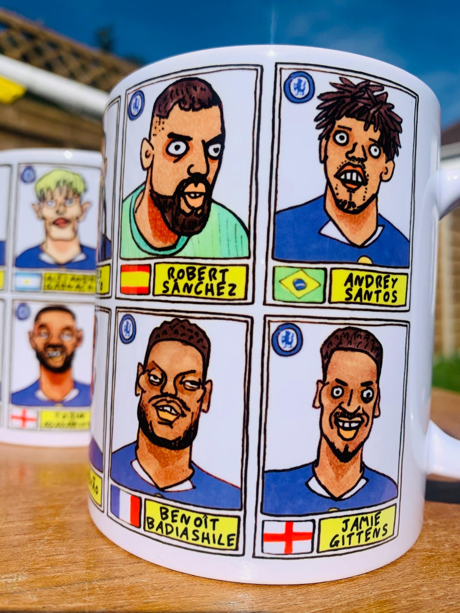 Chelsea 25/26 - No Score Draws Mug Set - Set of TWO DIFFERENT 11oz Mugs with Wonky Panini-doodles of Maresca's CFC Squad