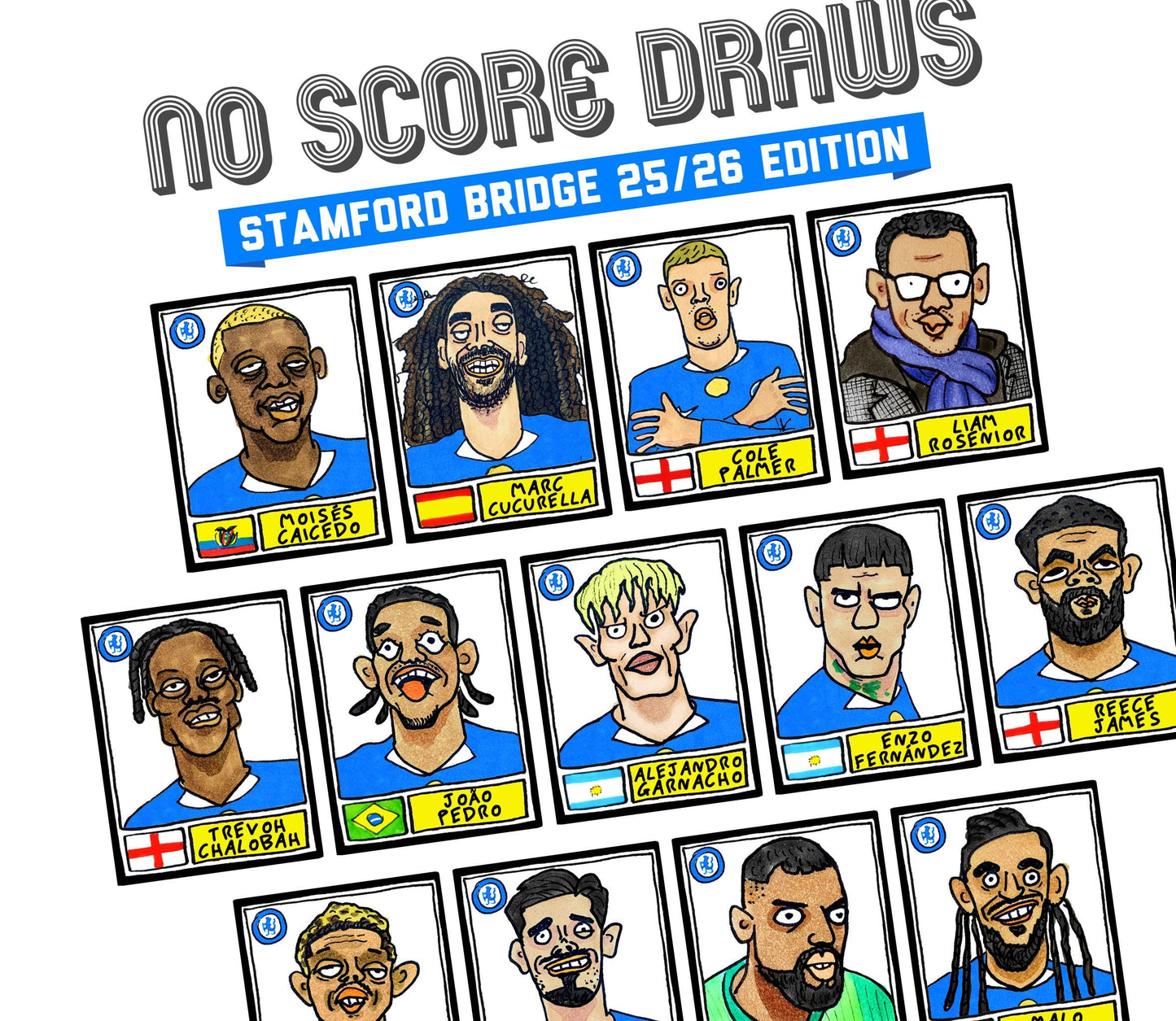 Chelsea 25/26 - No Score Draws Stamford Bridge 25/26 Edition - A3 Print Of 28 Wonky No Score Draws Panini-style Doodles Of Maresca's CFC