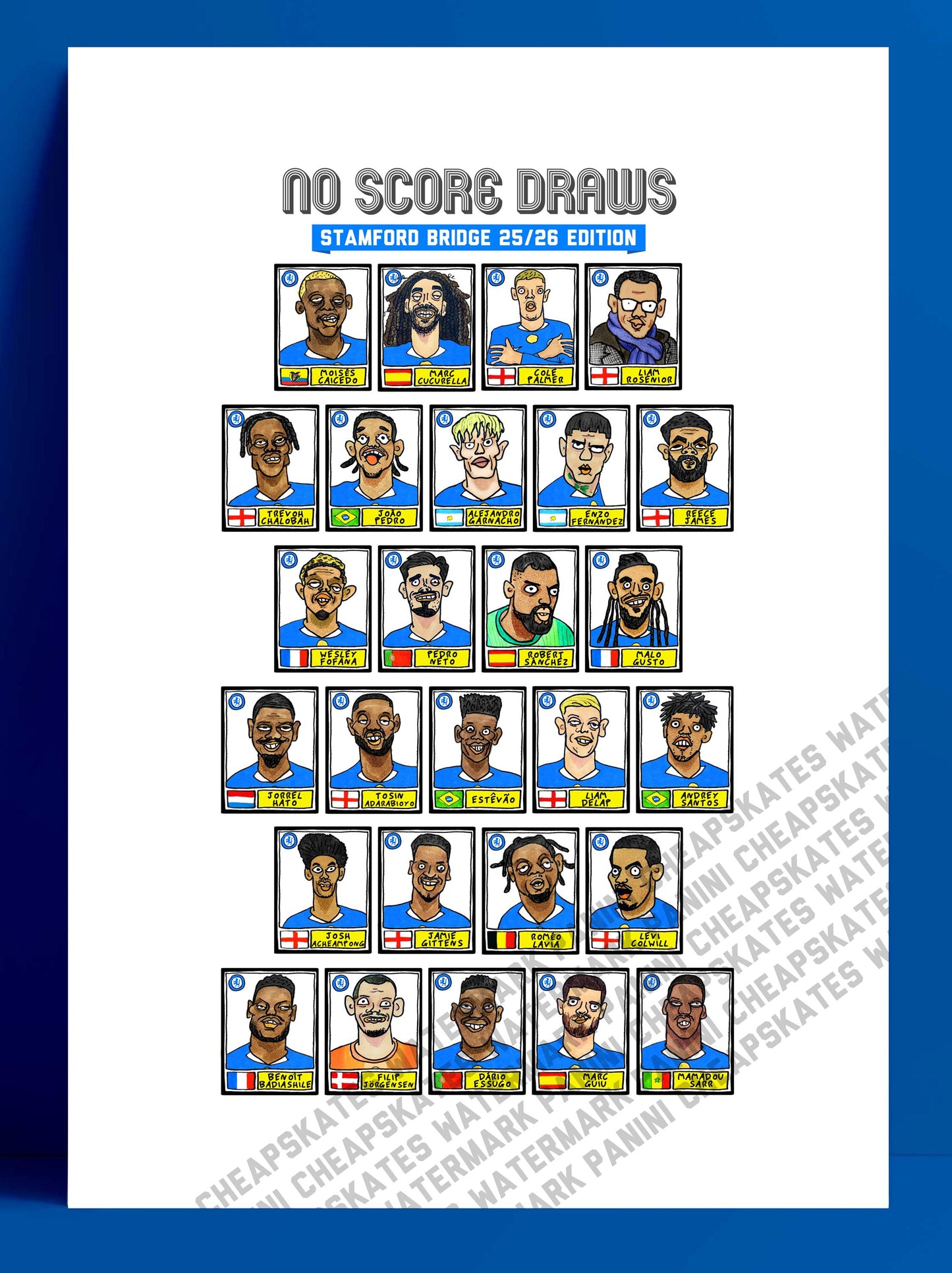 Chelsea 25/26 - No Score Draws Stamford Bridge 25/26 Edition - A3 Print Of 28 Wonky No Score Draws Panini-style Doodles Of Maresca's CFC
