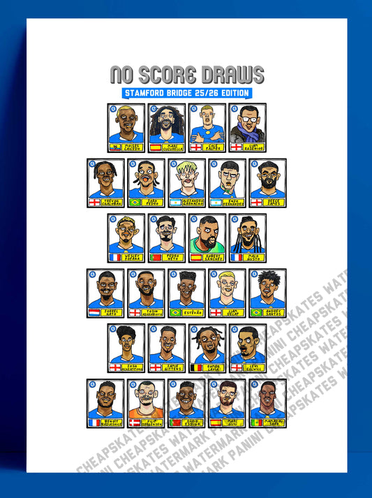 Chelsea 25/26 - No Score Draws Stamford Bridge 25/26 Edition - A3 Print Of 28 Wonky No Score Draws Panini-style Doodles Of Maresca's CFC