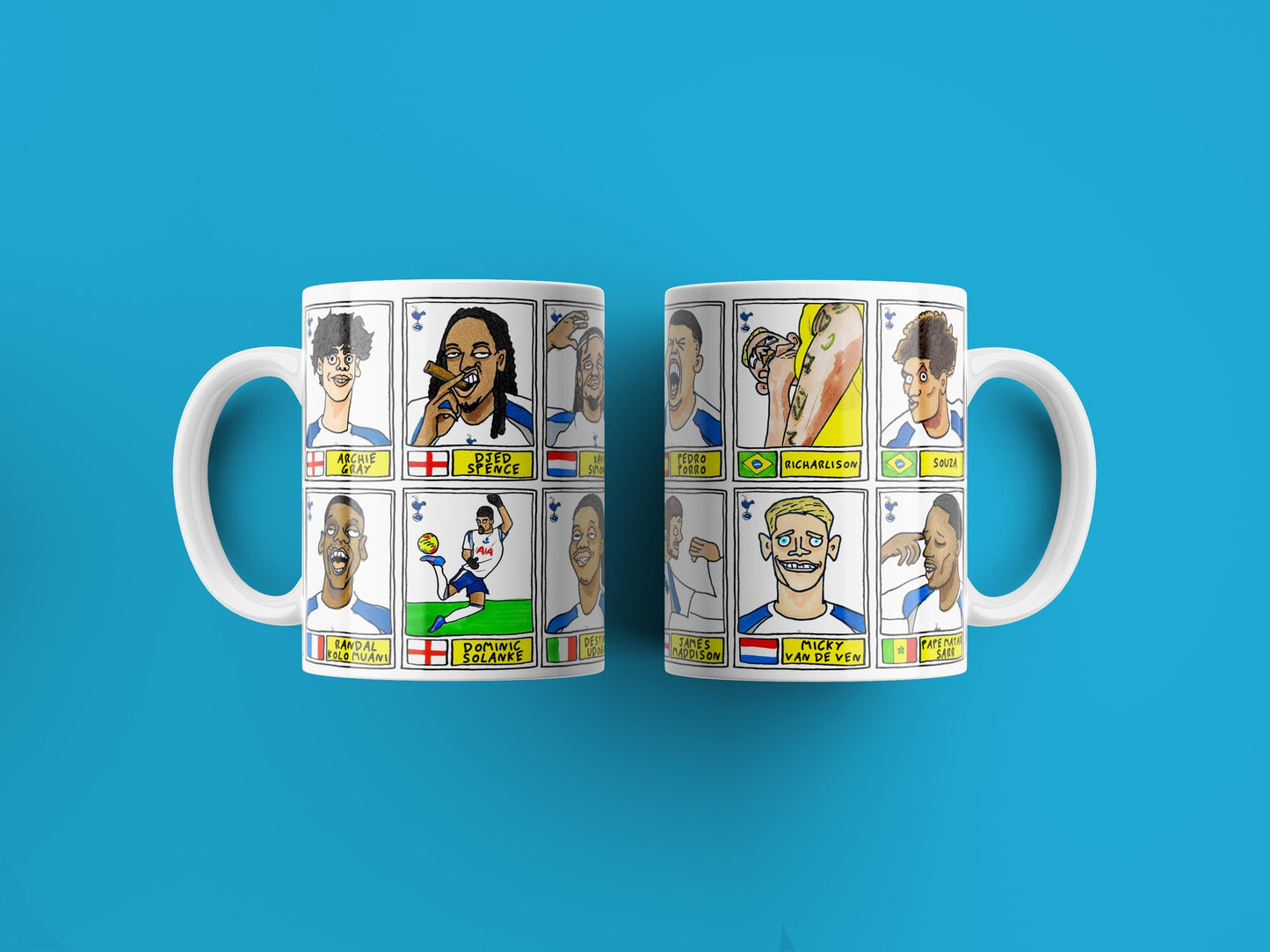 Spurs Volume 6 - COYS 25/26 No Score Draws Mug Set - Set of 2 DIFFERENT 11oz Ceramic Mugs with Wonky Panini-style THFC Doodles