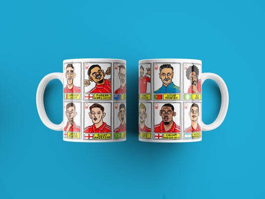Nottingham Forest Vol 6 - NFFC 25/26 No Score Draws Mug Set - Set of TWO DIFFERENT 11oz Mugs with Wonky Panini-Doodles of Sean Dyche's Squad