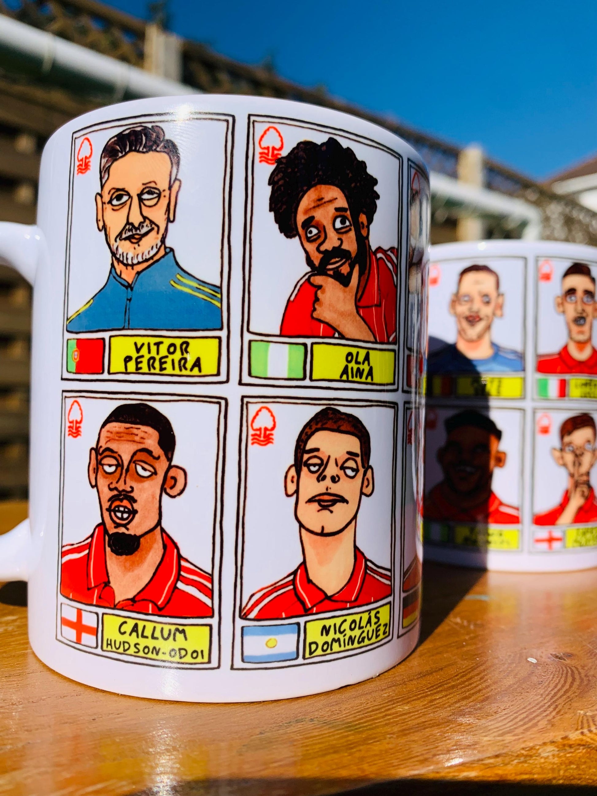 Nottingham Forest Vol 6 - NFFC 25/26 No Score Draws Mug Set - Set of TWO DIFFERENT 11oz Mugs with Wonky Panini-Doodles of Sean Dyche's Squad