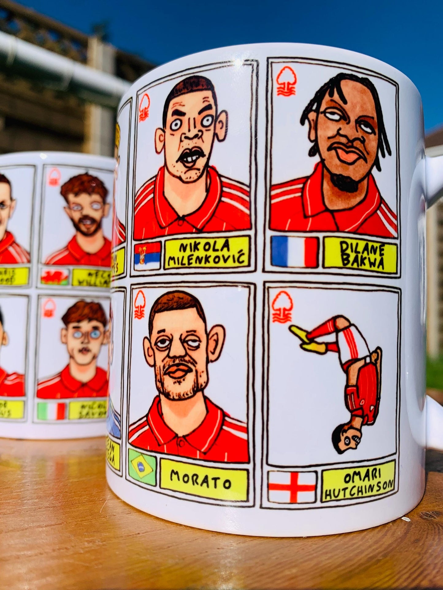 Nottingham Forest Vol 6 - NFFC 25/26 No Score Draws Mug Set - Set of TWO DIFFERENT 11oz Mugs with Wonky Panini-Doodles of Sean Dyche's Squad