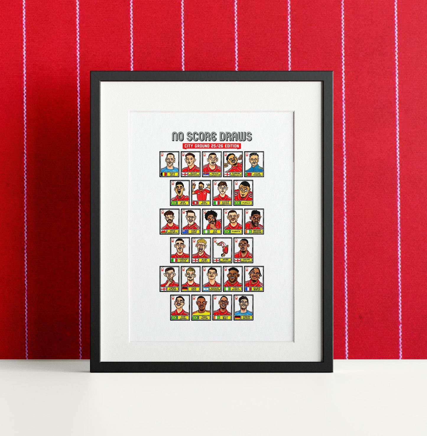 Nottingham Forest Vol 6 - No Score Draw City Ground 25/26 Edition - A3 print of 27 Wonky Hand-Drawn Panini-doodles of NFFC's 25/26 Squad