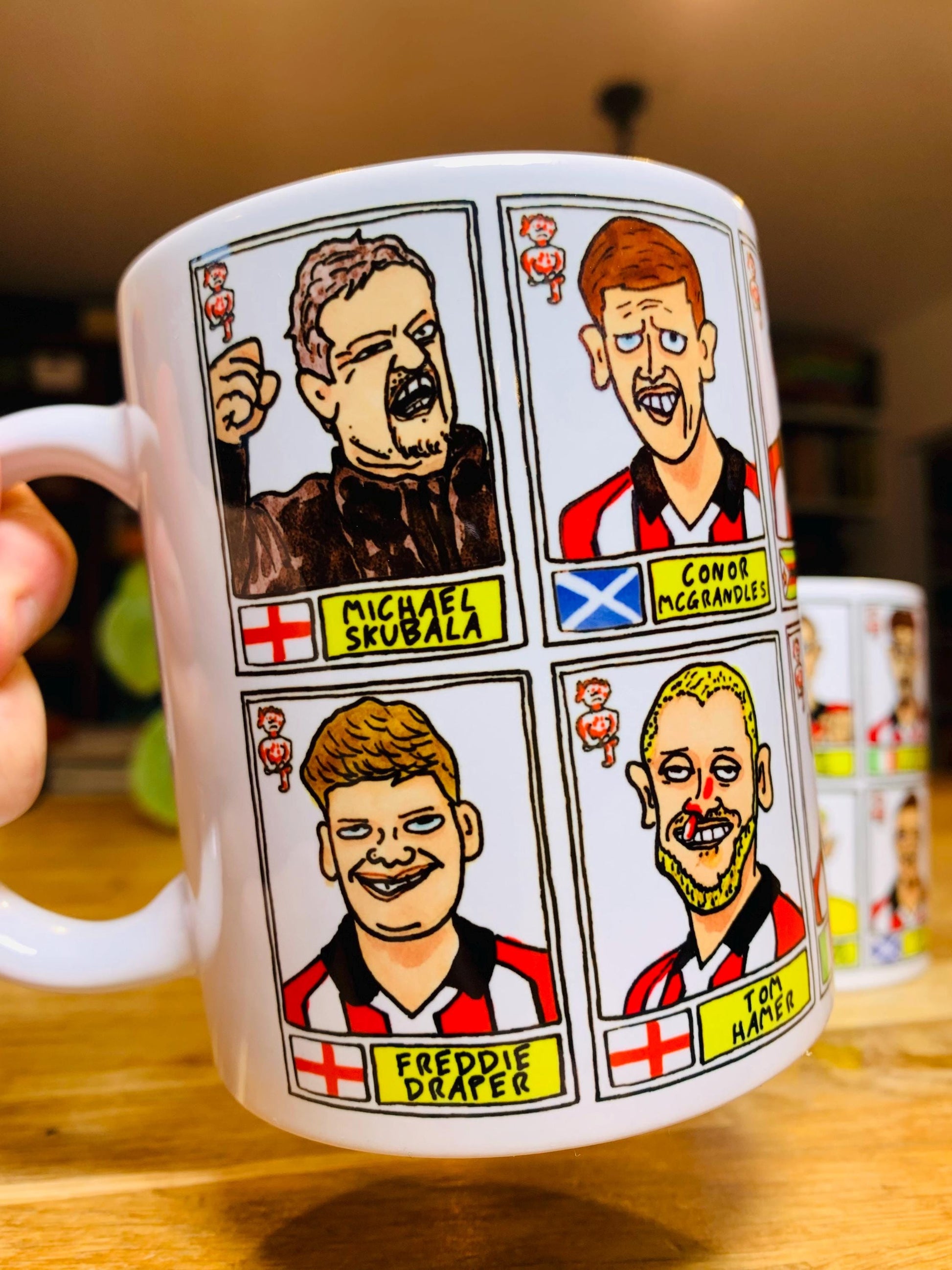 Lincoln City Vol 2 - Imps Going Up 25/26 No Score Draws Mug Set - Set of TWO DIFFERENT 11oz Mugs with Wonky Doodles of LCFC's Promotion Side