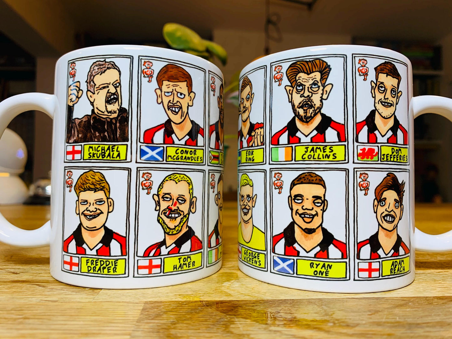 Lincoln City Vol 2 - Imps Going Up 25/26 No Score Draws Mug Set - Set of TWO DIFFERENT 11oz Mugs with Wonky Doodles of LCFC's Promotion Side