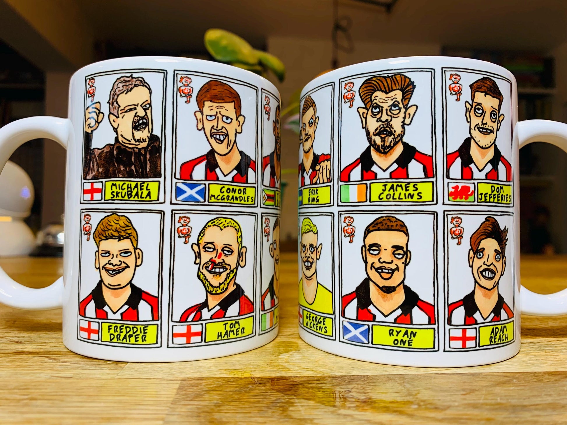Lincoln City Vol 2 - Imps Going Up 25/26 No Score Draws Mug Set - Set of TWO DIFFERENT 11oz Mugs with Wonky Doodles of LCFC's Promotion Side