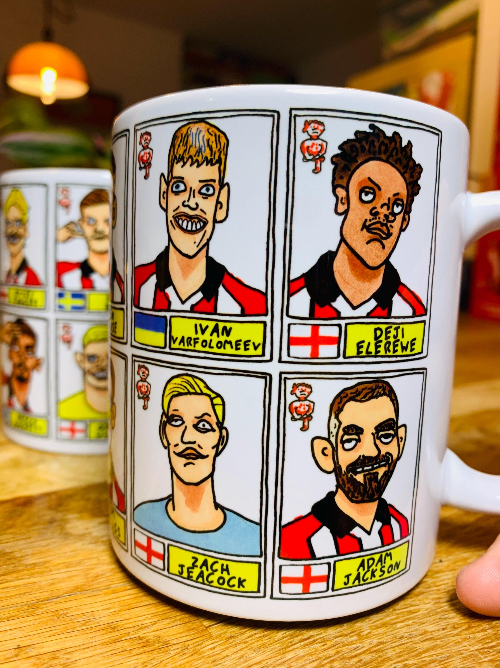 Lincoln City Vol 2 - Imps Going Up 25/26 No Score Draws Mug Set - Set of TWO DIFFERENT 11oz Mugs with Wonky Doodles of LCFC's Promotion Side
