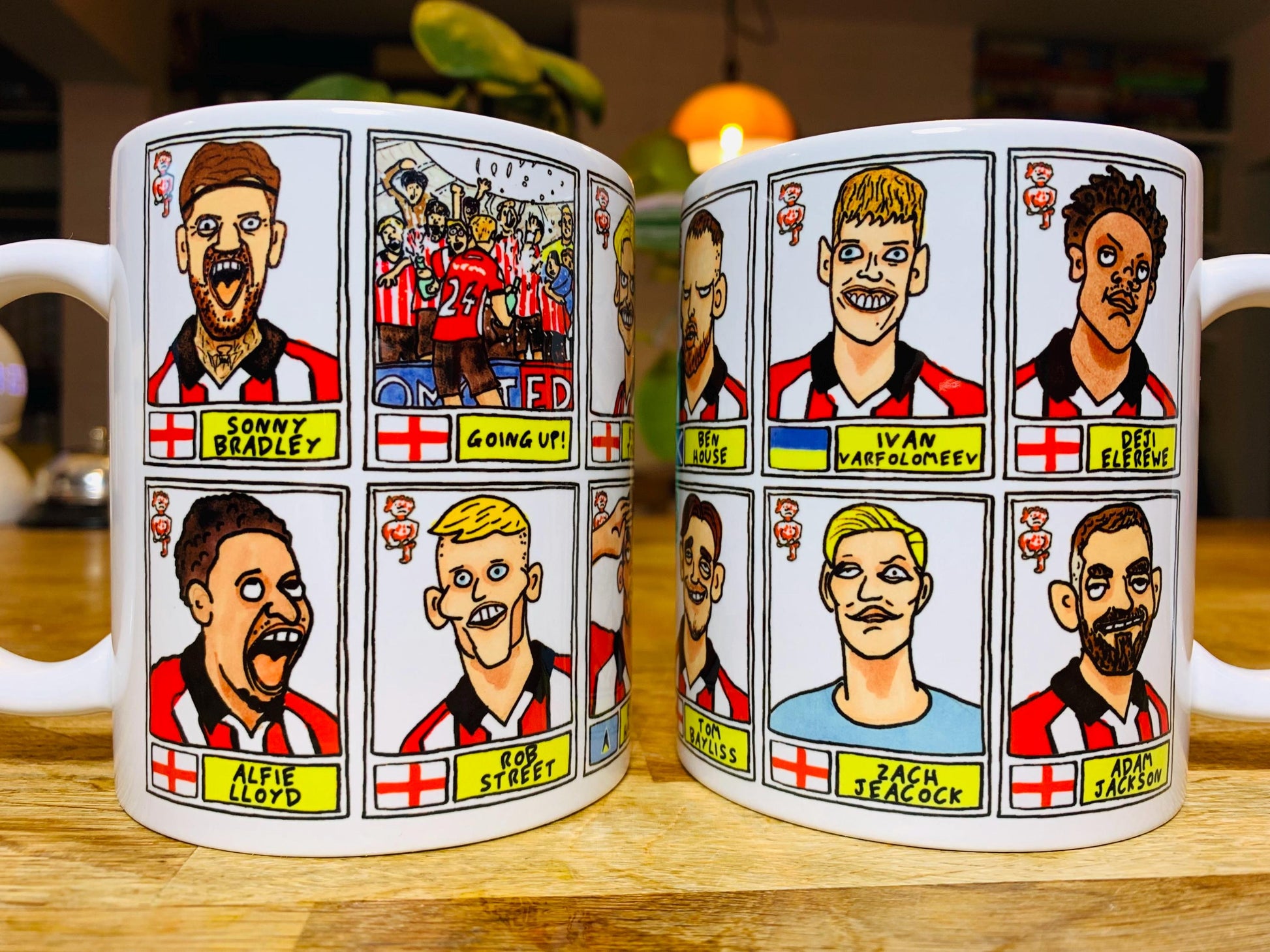 Lincoln City Vol 2 - Imps Going Up 25/26 No Score Draws Mug Set - Set of TWO DIFFERENT 11oz Mugs with Wonky Doodles of LCFC's Promotion Side
