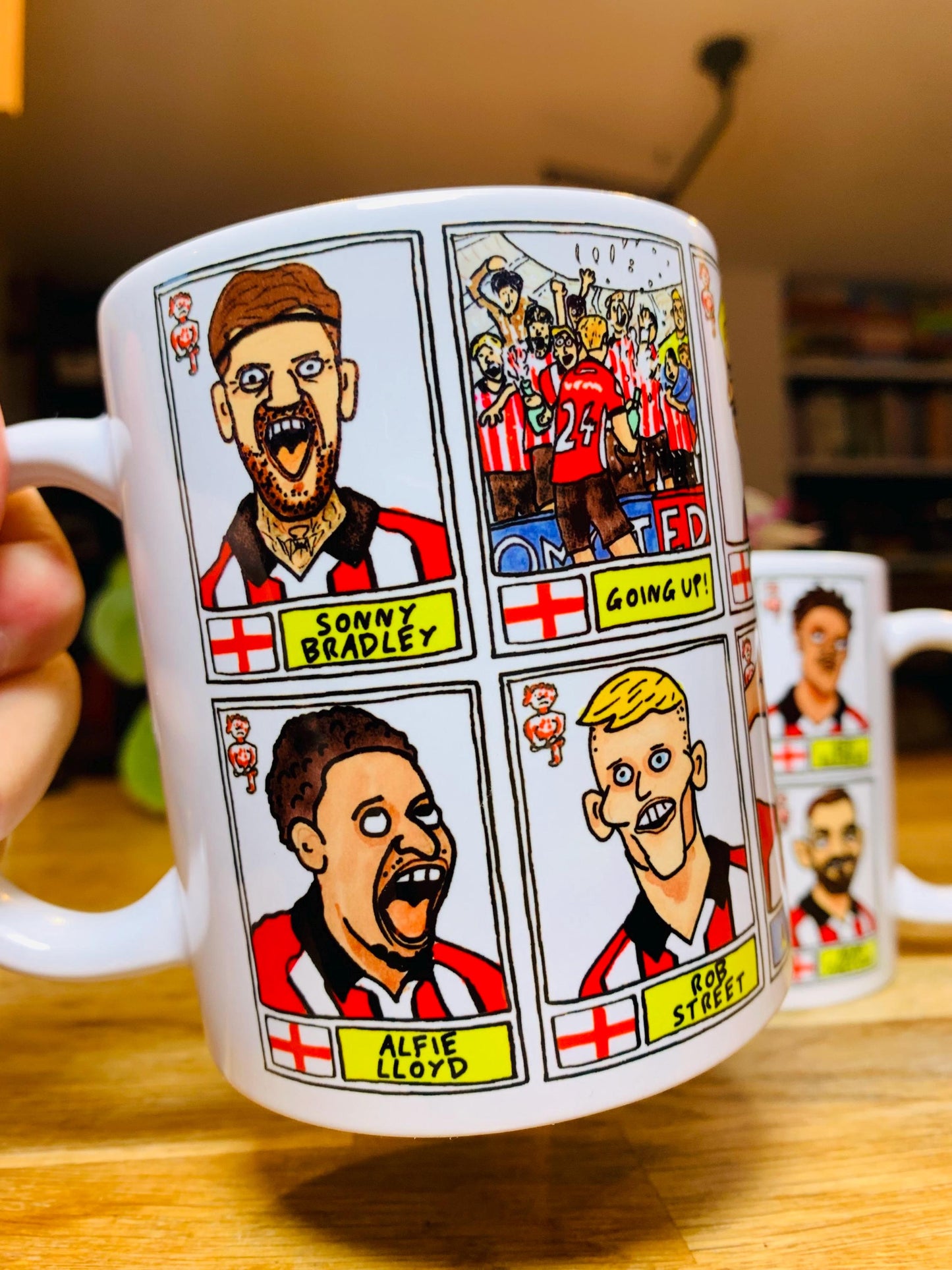 Lincoln City Vol 2 - Imps Going Up 25/26 No Score Draws Mug Set - Set of TWO DIFFERENT 11oz Mugs with Wonky Doodles of LCFC's Promotion Side