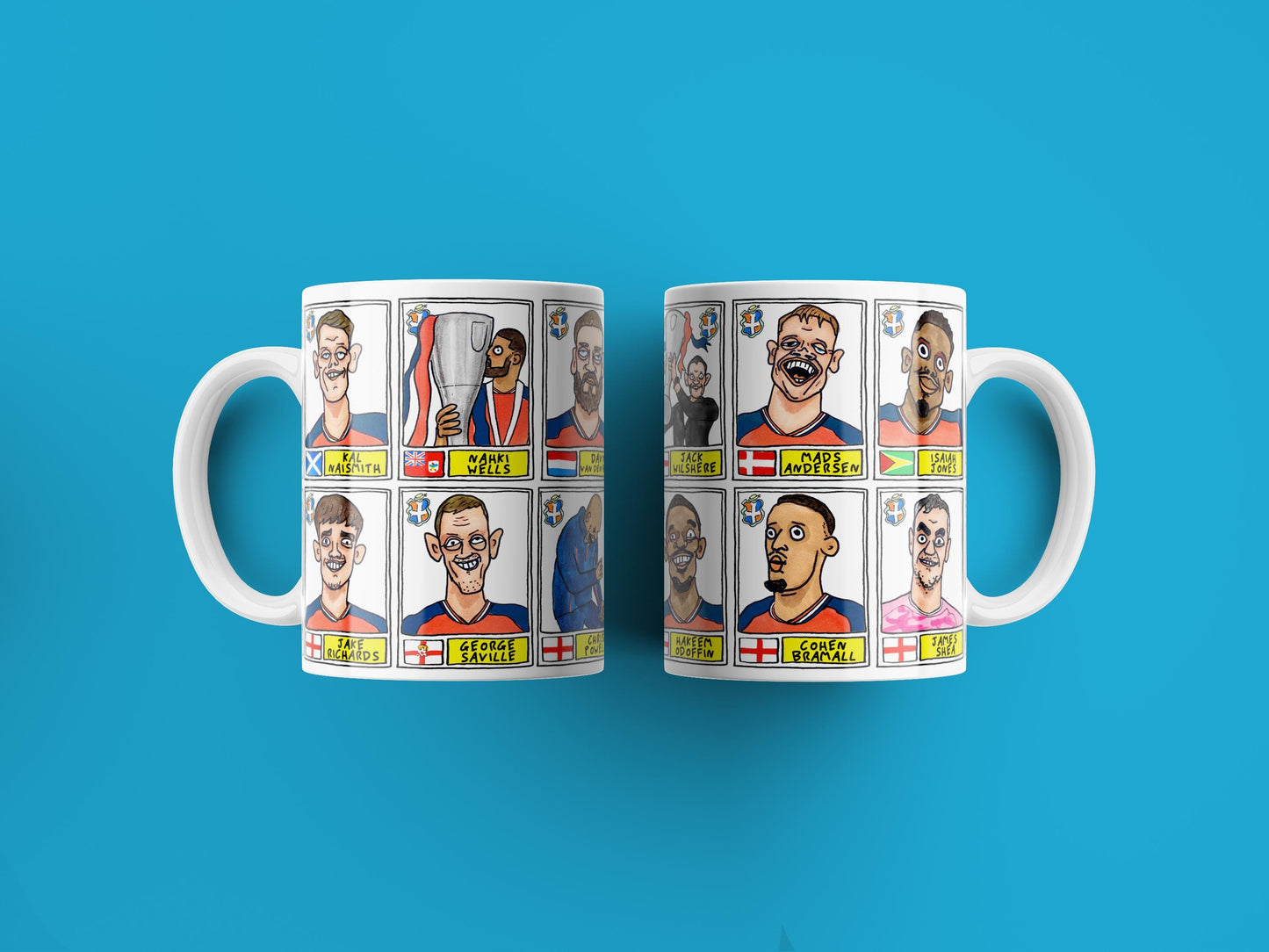 Luton Town Vol 4 'El Hattico' No Score Draws Mug Set - Set of TWO DIFFERENT 11oz Mugs with Wonky Panini-doodles of LTFC's 25/26 Wembley Side
