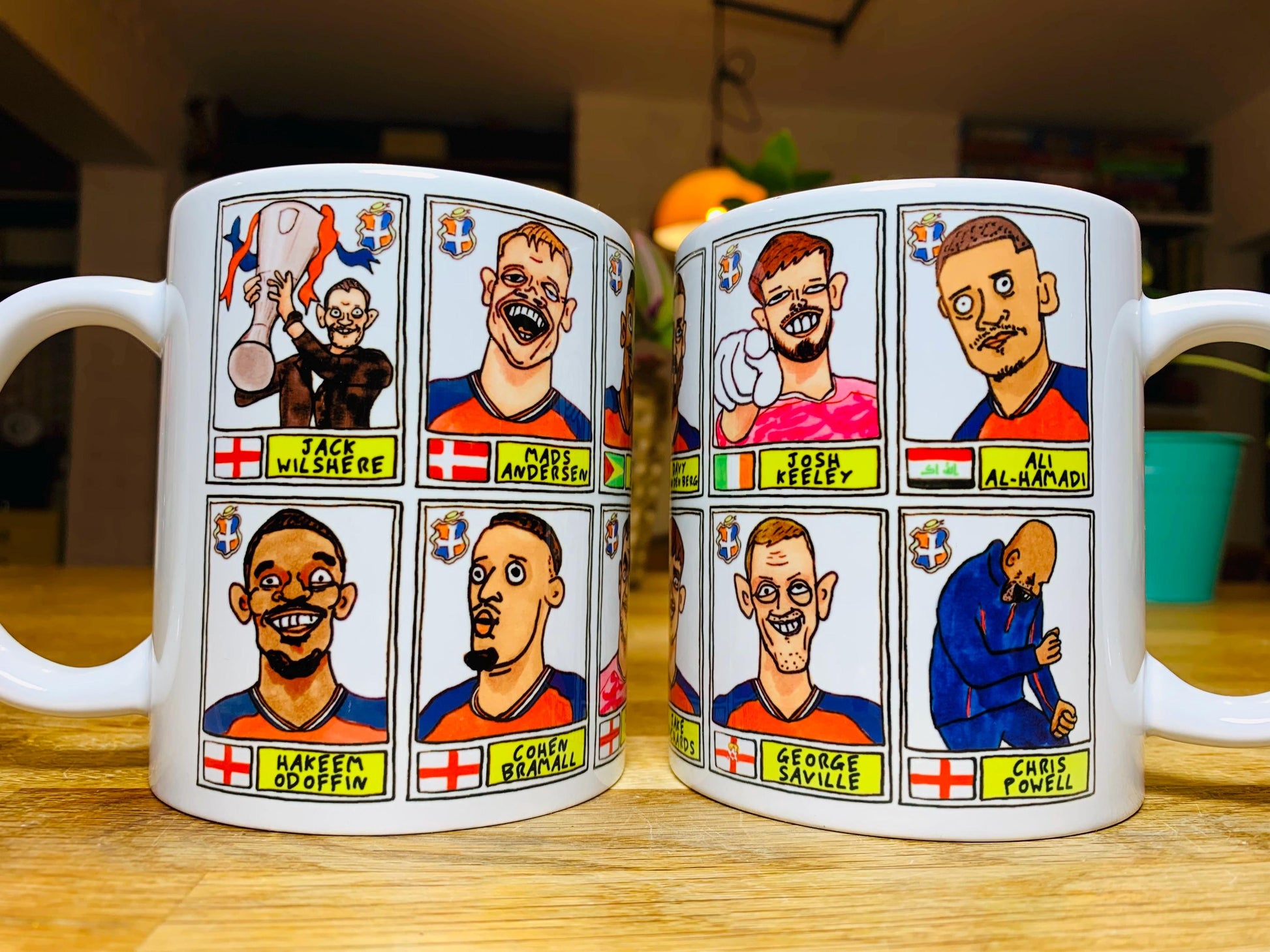 Luton Town Vol 4 'El Hattico' No Score Draws Mug Set - Set of TWO DIFFERENT 11oz Mugs with Wonky Panini-doodles of LTFC's 25/26 Wembley Side