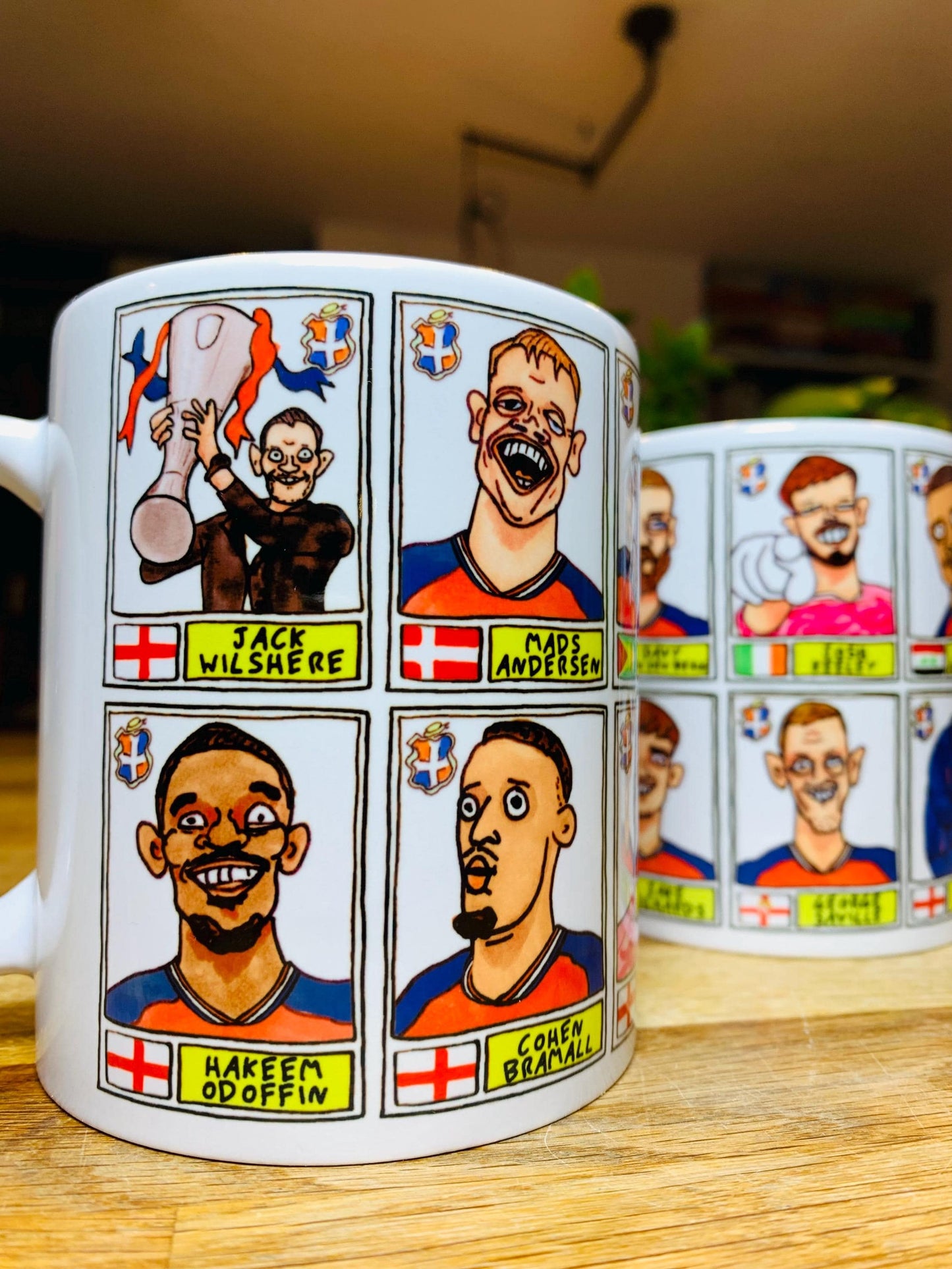Luton Town Vol 4 'El Hattico' No Score Draws Mug Set - Set of TWO DIFFERENT 11oz Mugs with Wonky Panini-doodles of LTFC's 25/26 Wembley Side