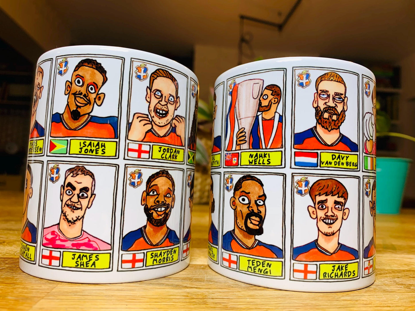 Luton Town Vol 4 'El Hattico' No Score Draws Mug Set - Set of TWO DIFFERENT 11oz Mugs with Wonky Panini-doodles of LTFC's 25/26 Wembley Side