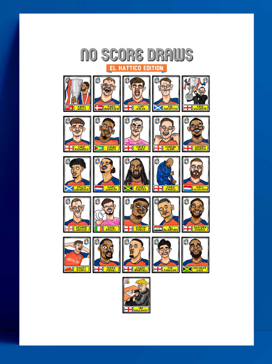 Luton Town Vol 4 - No Score Draws 'El Hattico' Edition - A3 print of 26 Wonky Panini-style Doodles of LTFC's 25/26 Wembley Winners