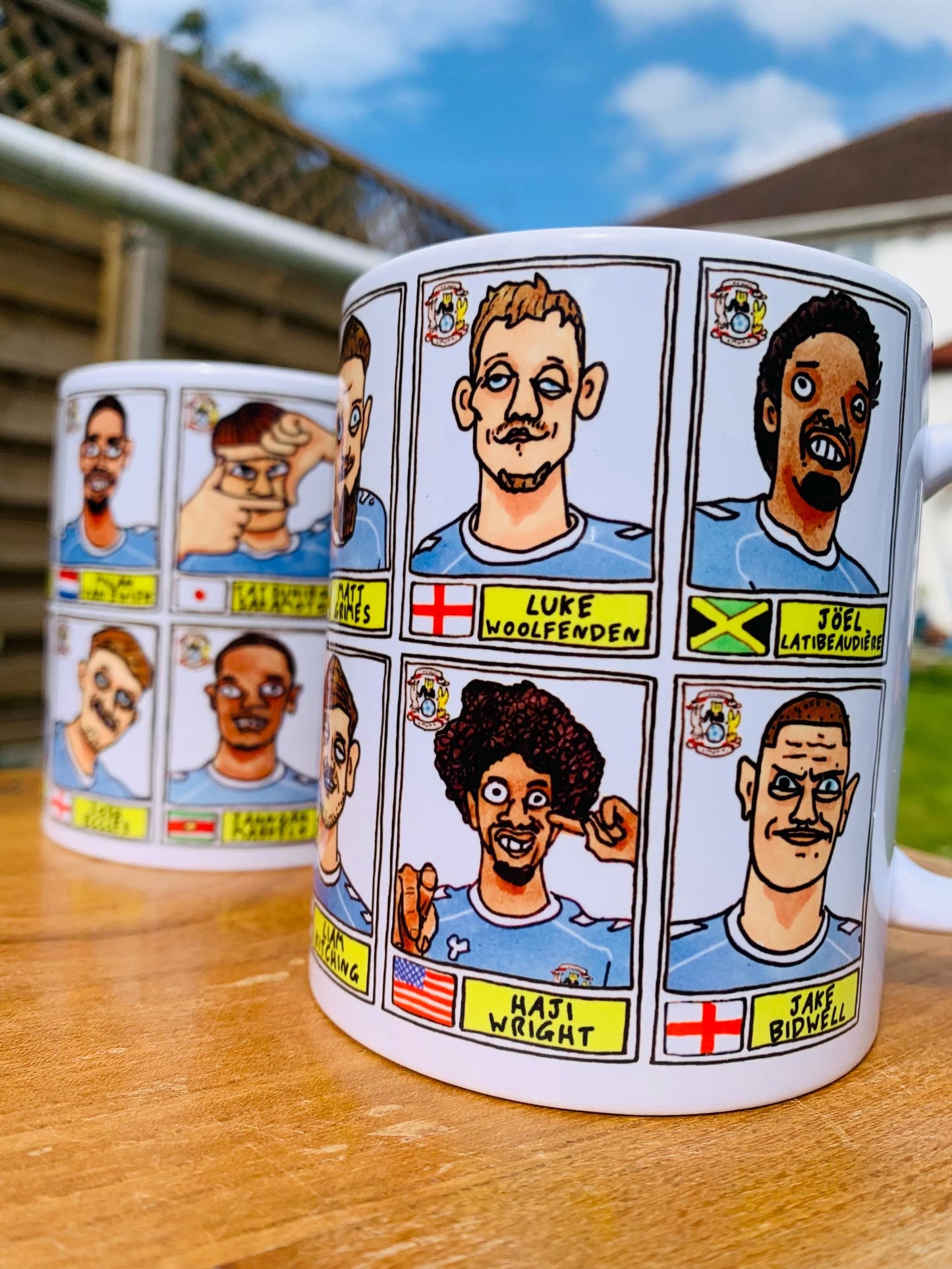 Coventry City Vol 2 - Sky Blues Going Up No Score Draws Mug Set - Set of TWO DIFFERENT 11oz Ceramic Mugs with Wonky CCFC Doodles