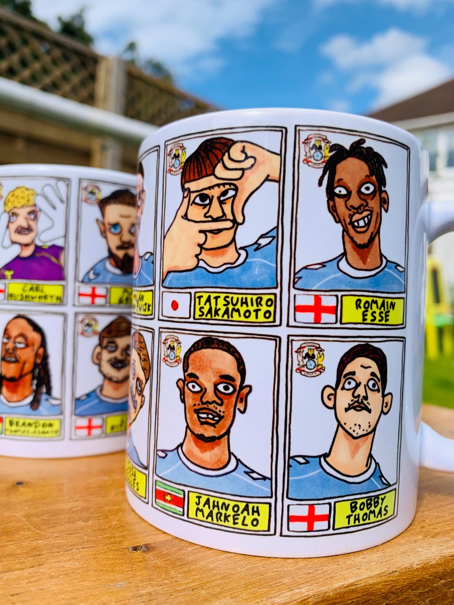 Coventry City Vol 2 - Sky Blues Going Up No Score Draws Mug Set - Set of TWO DIFFERENT 11oz Ceramic Mugs with Wonky CCFC Doodles
