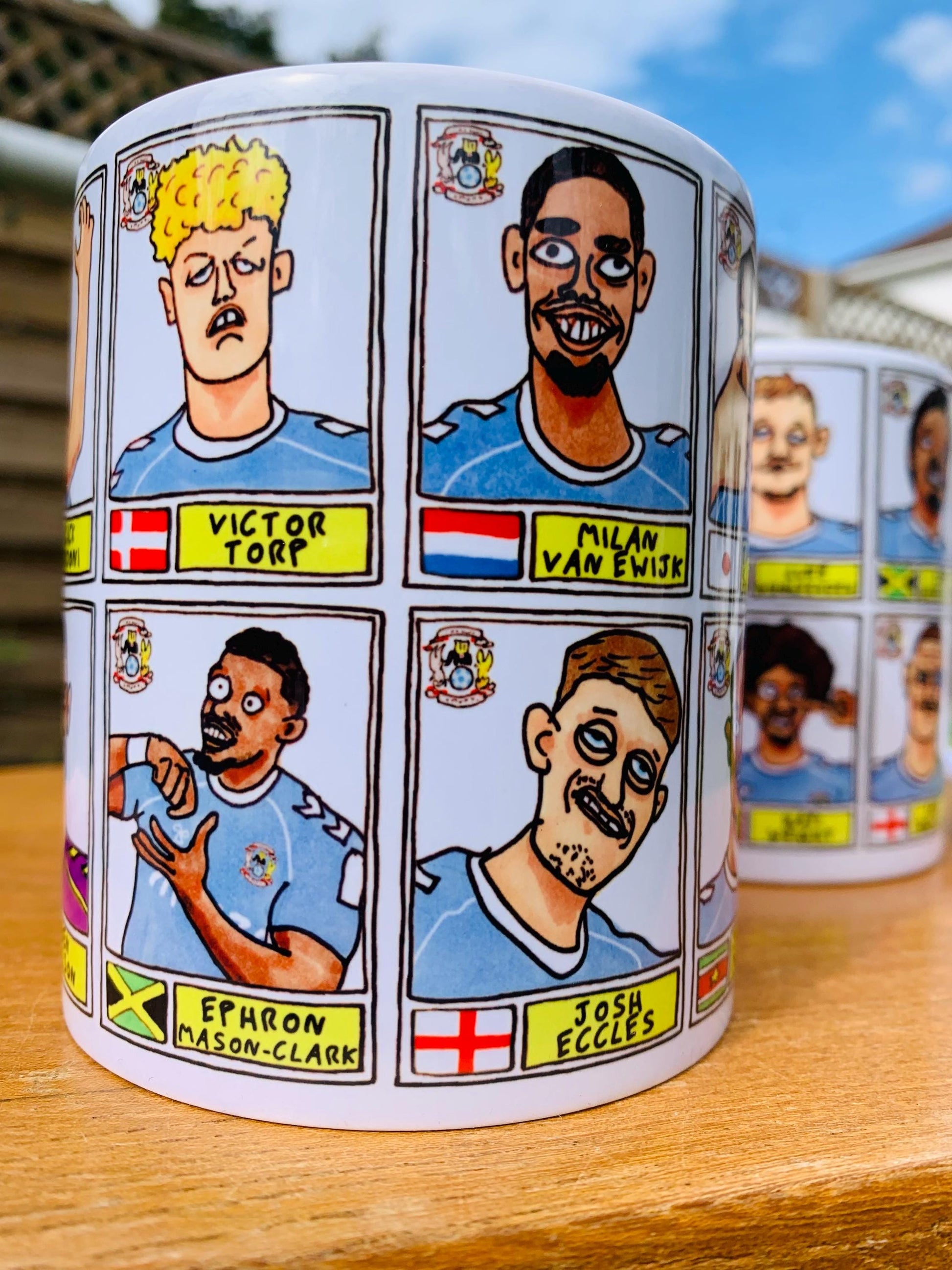 Coventry City Vol 2 - Sky Blues Going Up No Score Draws Mug Set - Set of TWO DIFFERENT 11oz Ceramic Mugs with Wonky CCFC Doodles