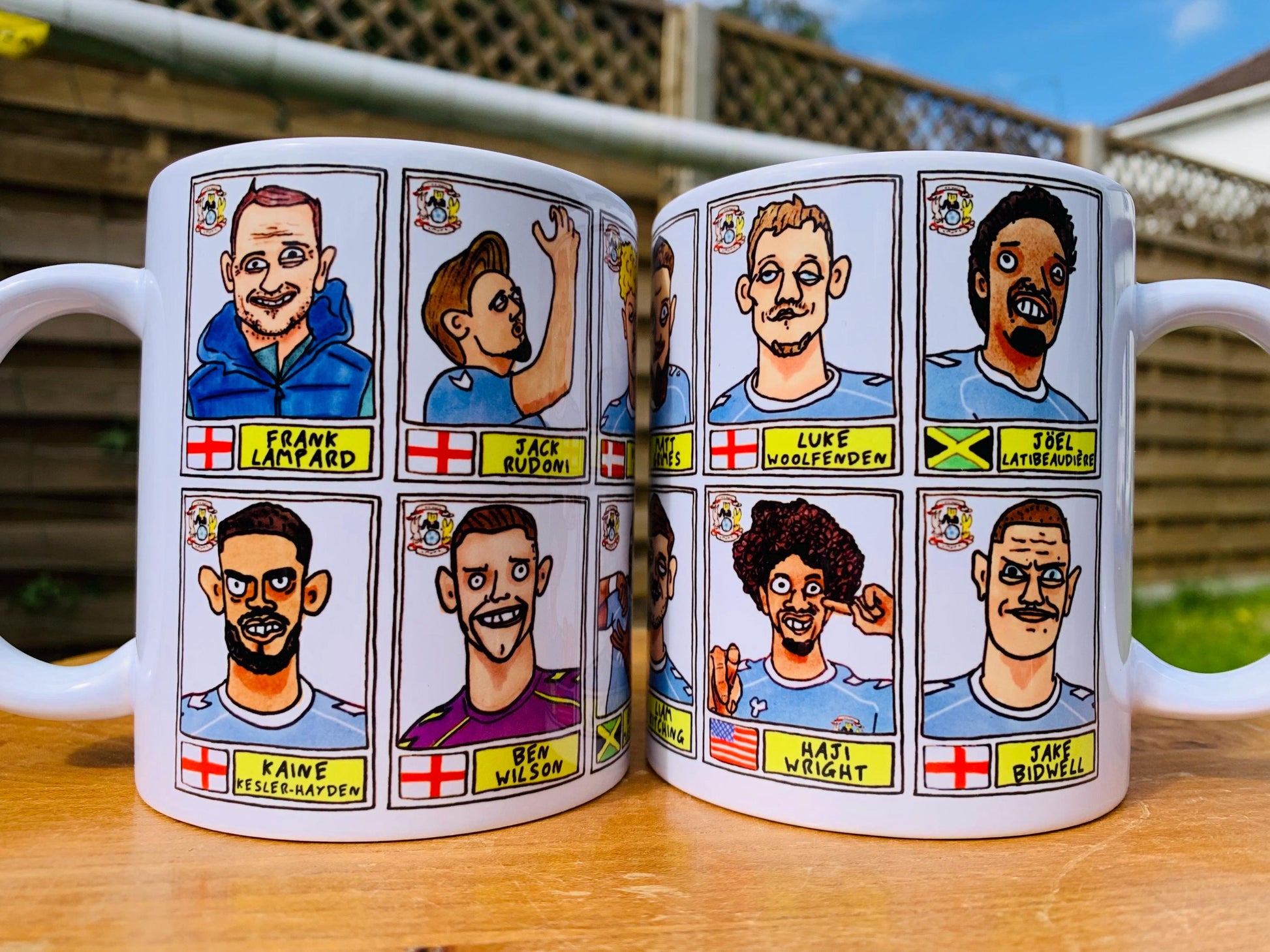 Coventry City Vol 2 - Sky Blues Going Up No Score Draws Mug Set - Set of TWO DIFFERENT 11oz Ceramic Mugs with Wonky CCFC Doodles