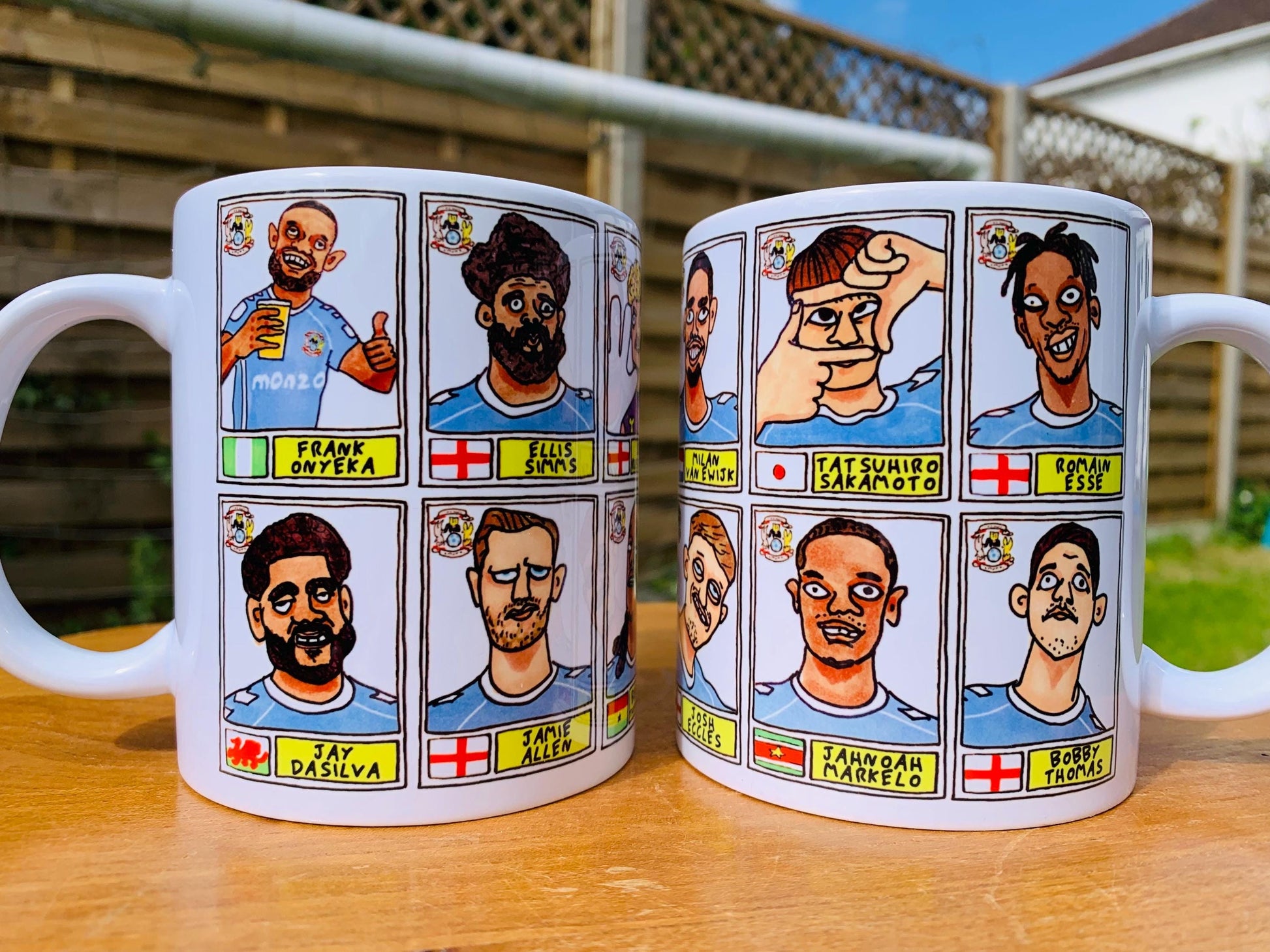Coventry City Vol 2 - Sky Blues Going Up No Score Draws Mug Set - Set of TWO DIFFERENT 11oz Ceramic Mugs with Wonky CCFC Doodles
