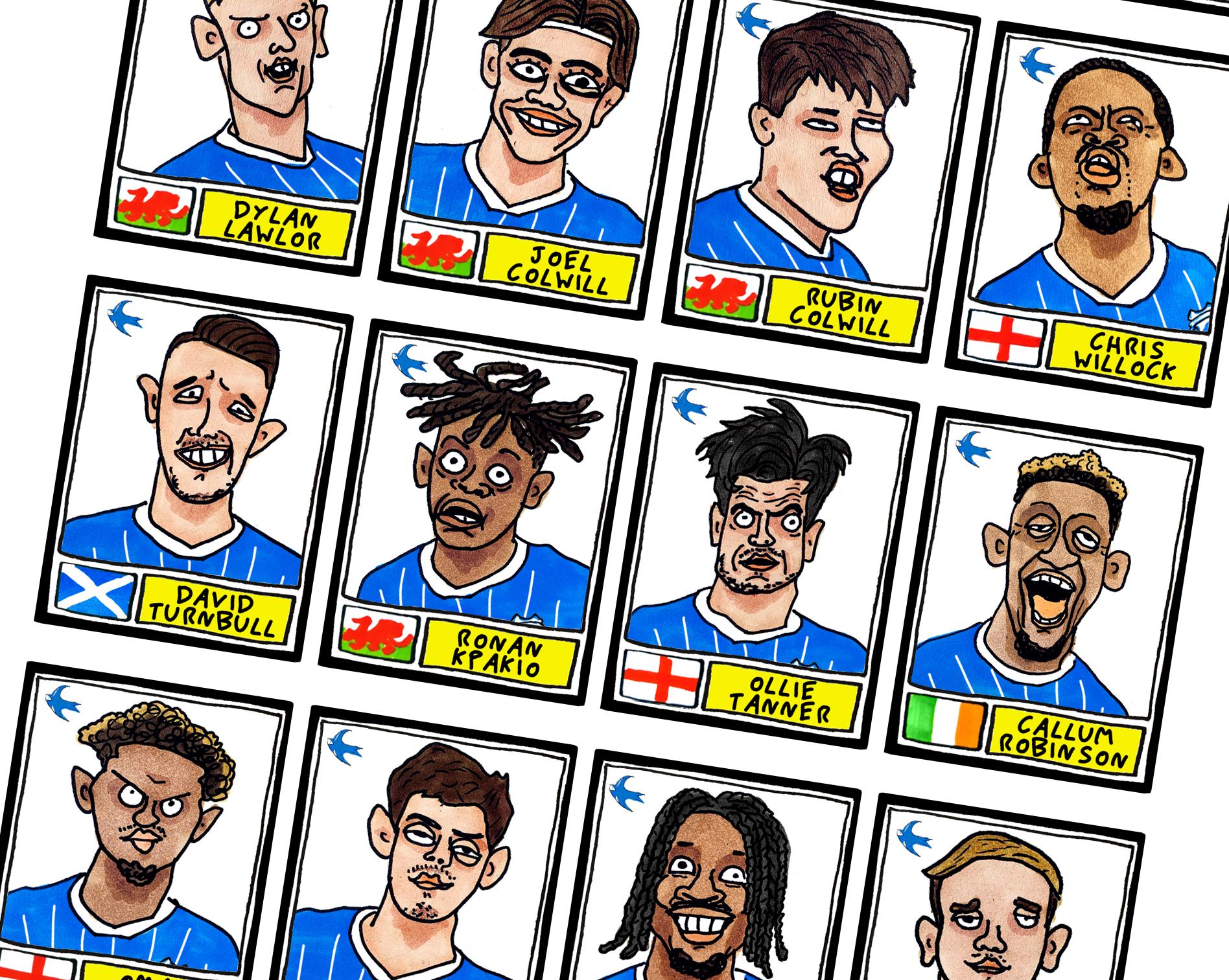 Cardiff City Vol 2 - No Score Draws Bluebirds Going Up Edition - A3 print of 24 Wonky Panini-Style Doodles Of CCFC's Promotion-Winning Side