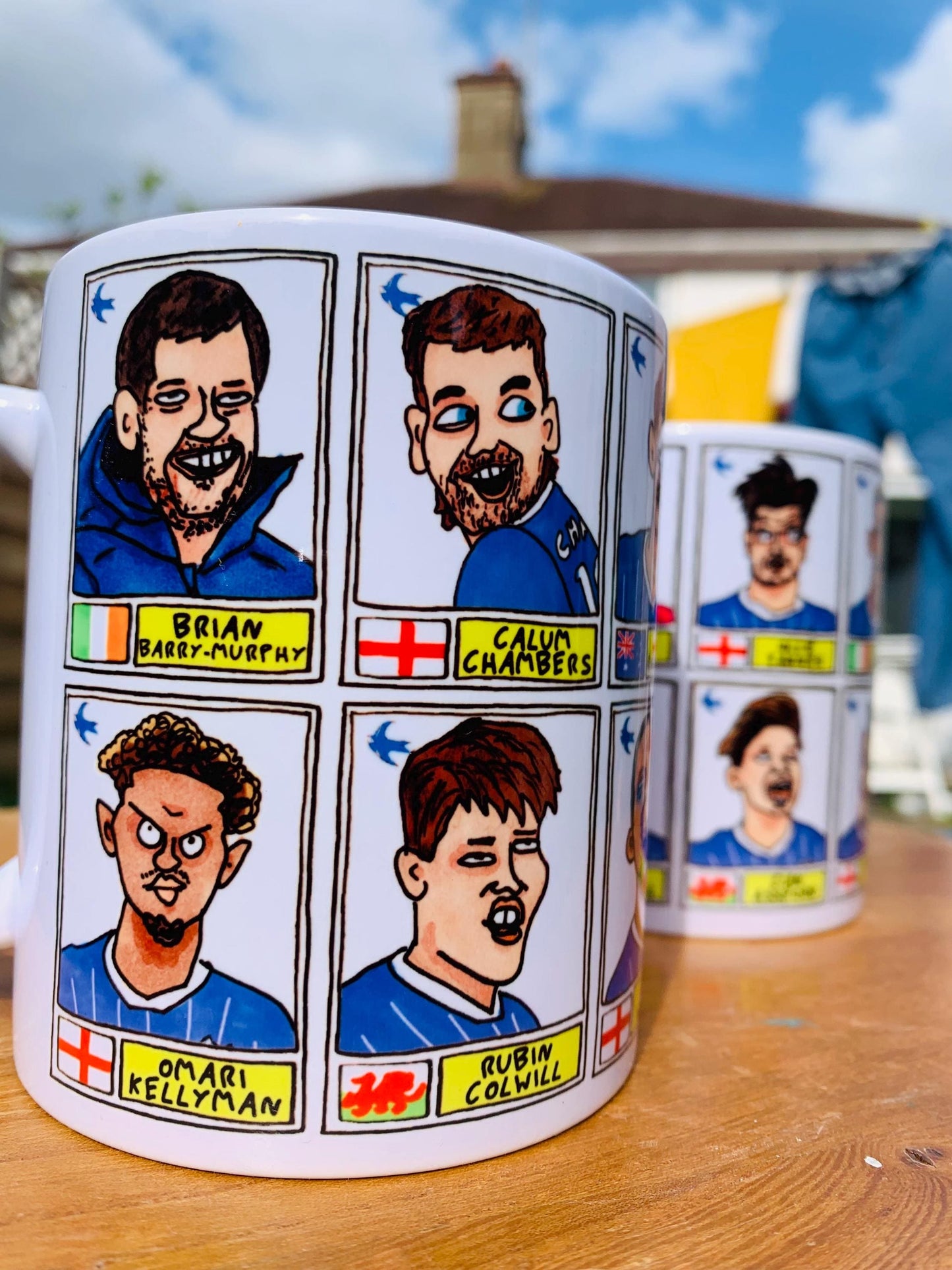 Cardiff City Vol 2 - Bluebirds Going Up No Score Draws Mug Set - Set of TWO DIFFERENT 11oz Ceramic Mugs with Wonky CCFC Doodles