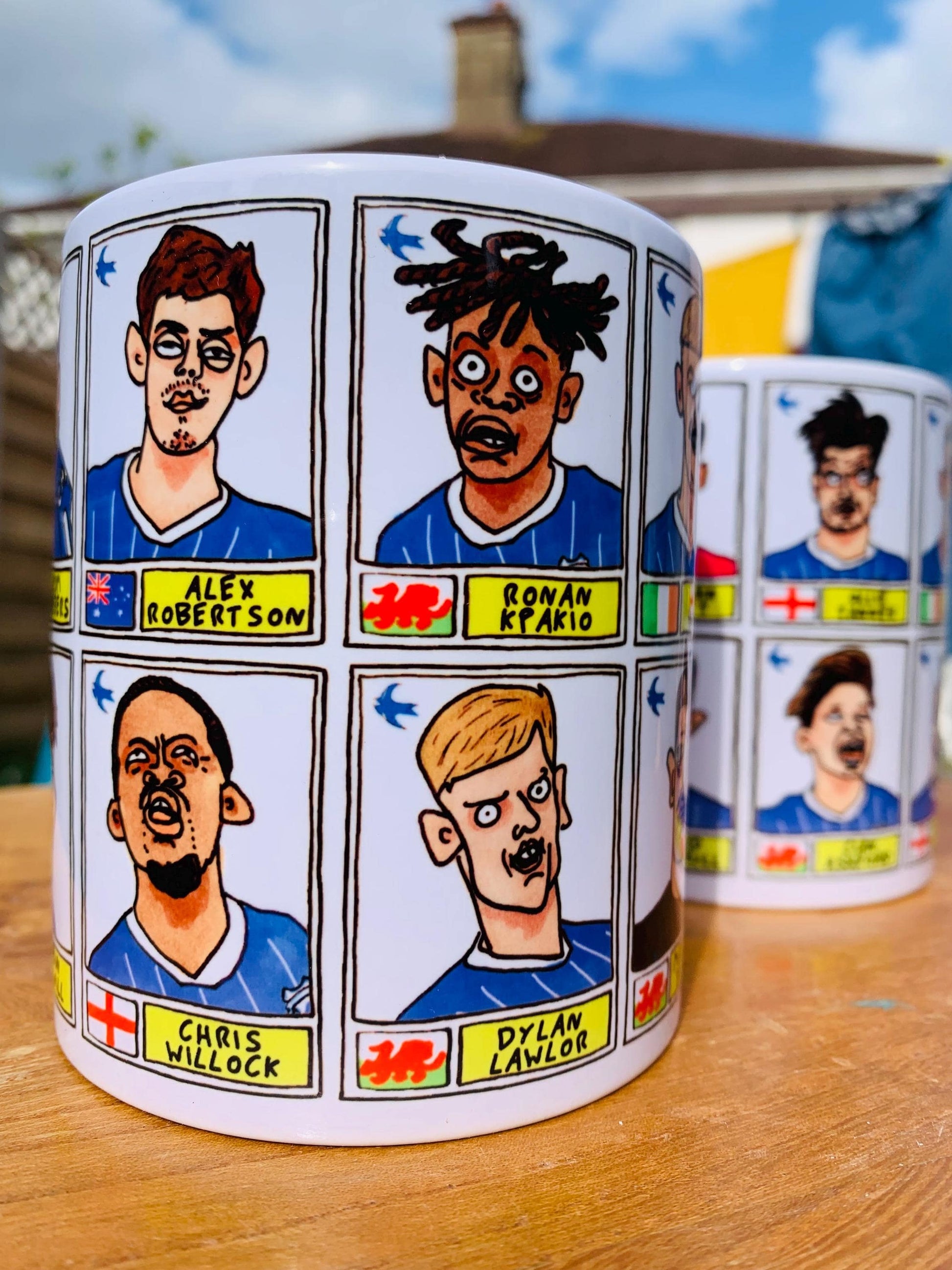 Cardiff City Vol 2 - Bluebirds Going Up No Score Draws Mug Set - Set of TWO DIFFERENT 11oz Ceramic Mugs with Wonky CCFC Doodles