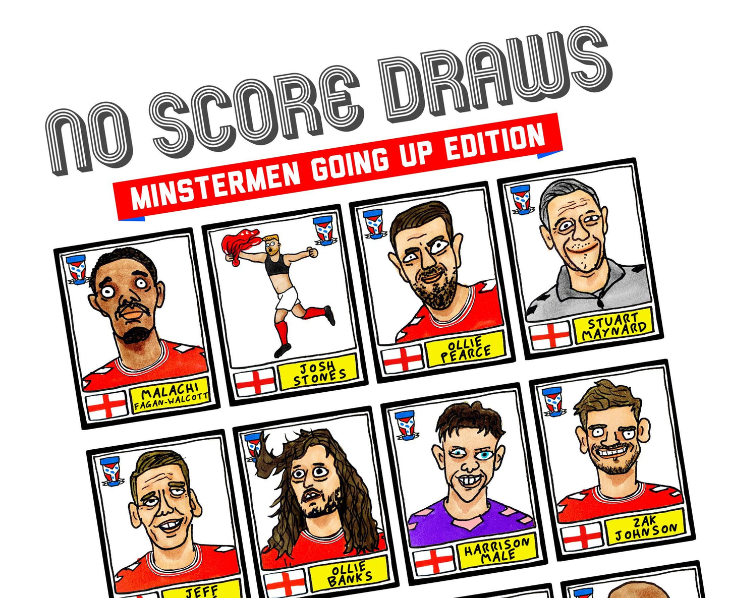 York City Vol 2 - No Score Draws Minstermen Going Up Edition - A3 print of 24 hand-drawn wonky doodles of YCFC's 25/26 Promotion Winners