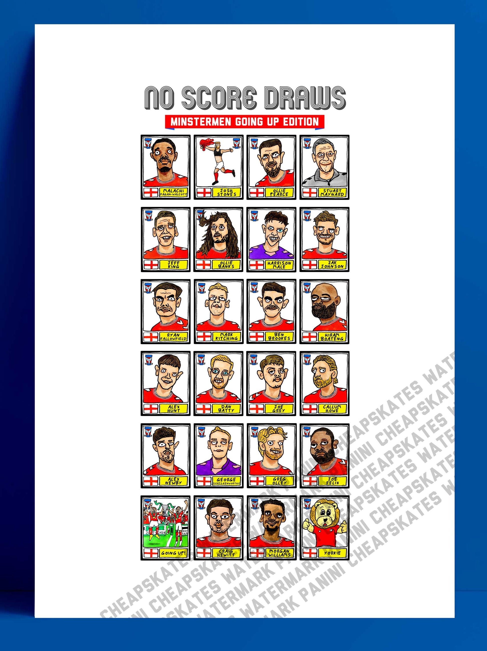 York City Vol 2 - No Score Draws Minstermen Going Up Edition - A3 print of 24 hand-drawn wonky doodles of YCFC's 25/26 Promotion Winners