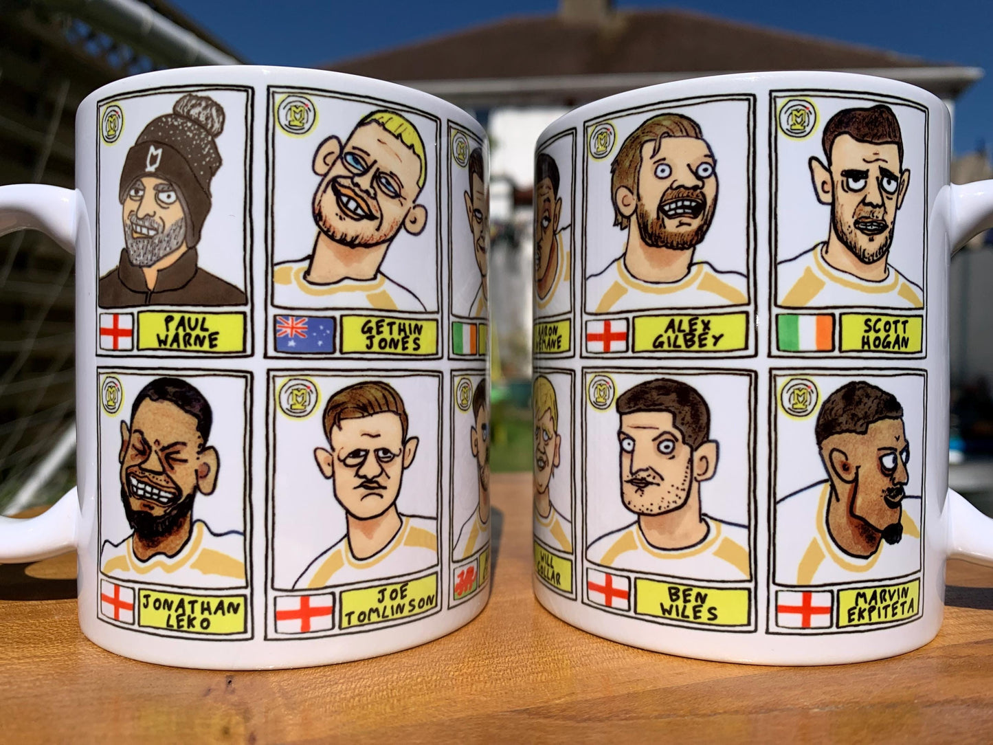 MK Dons - Dons Going Up No Score Draws Mug Set - Set of Two DIFFERENT 11oz Ceramic Mugs with Wonky Doodles Of MKDFC 25/26 Promotion-Winners