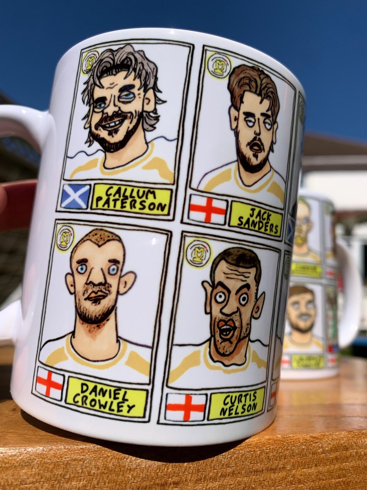 MK Dons - Dons Going Up No Score Draws Mug Set - Set of Two DIFFERENT 11oz Ceramic Mugs with Wonky Doodles Of MKDFC 25/26 Promotion-Winners