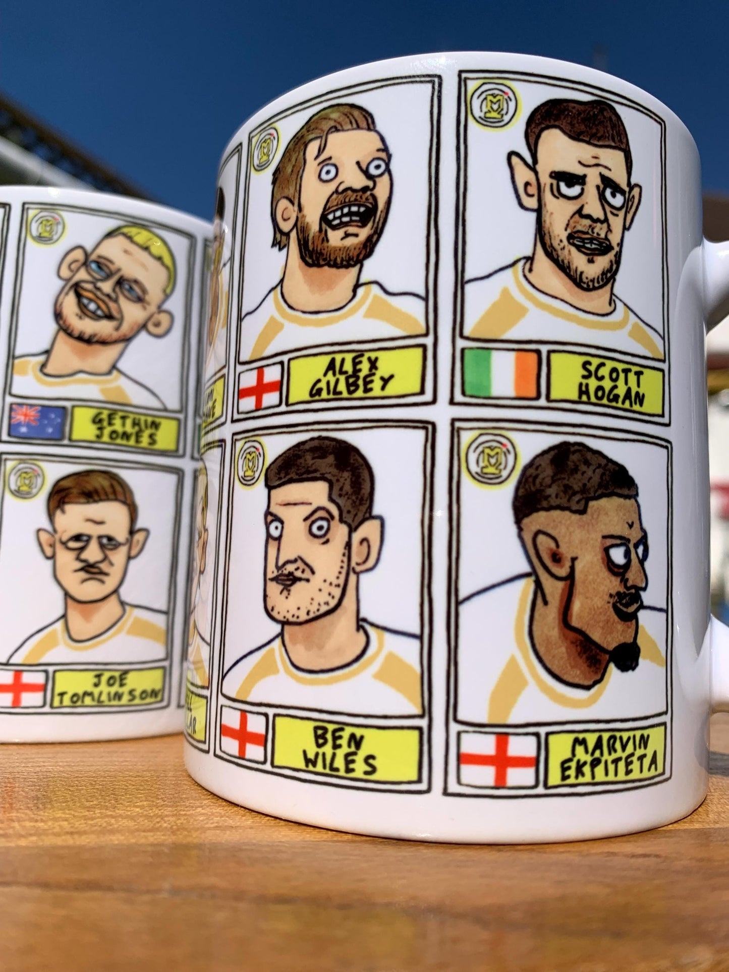 MK Dons - Dons Going Up No Score Draws Mug Set - Set of Two DIFFERENT 11oz Ceramic Mugs with Wonky Doodles Of MKDFC 25/26 Promotion-Winners