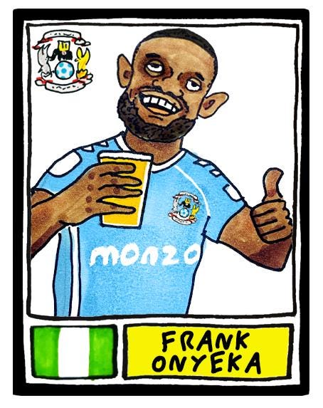 Coventry City Vol 2 - No Score Draws Sky Blues Going Up Edition - A3 print of 24 Wonky Panini-Style Doodles Of CCFC's Promotion-Winning Side
