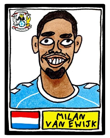 Coventry City Vol 2 - No Score Draws Sky Blues Going Up Edition - A3 print of 24 Wonky Panini-Style Doodles Of CCFC's Promotion-Winning Side