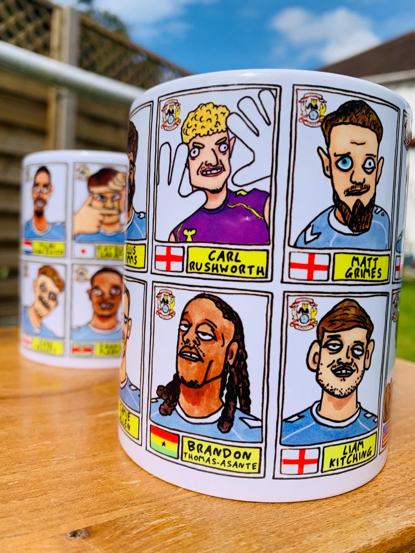 Coventry City Vol 2 - Sky Blues Going Up No Score Draws Mug Set - Set of TWO DIFFERENT 11oz Ceramic Mugs with Wonky CCFC Doodles
