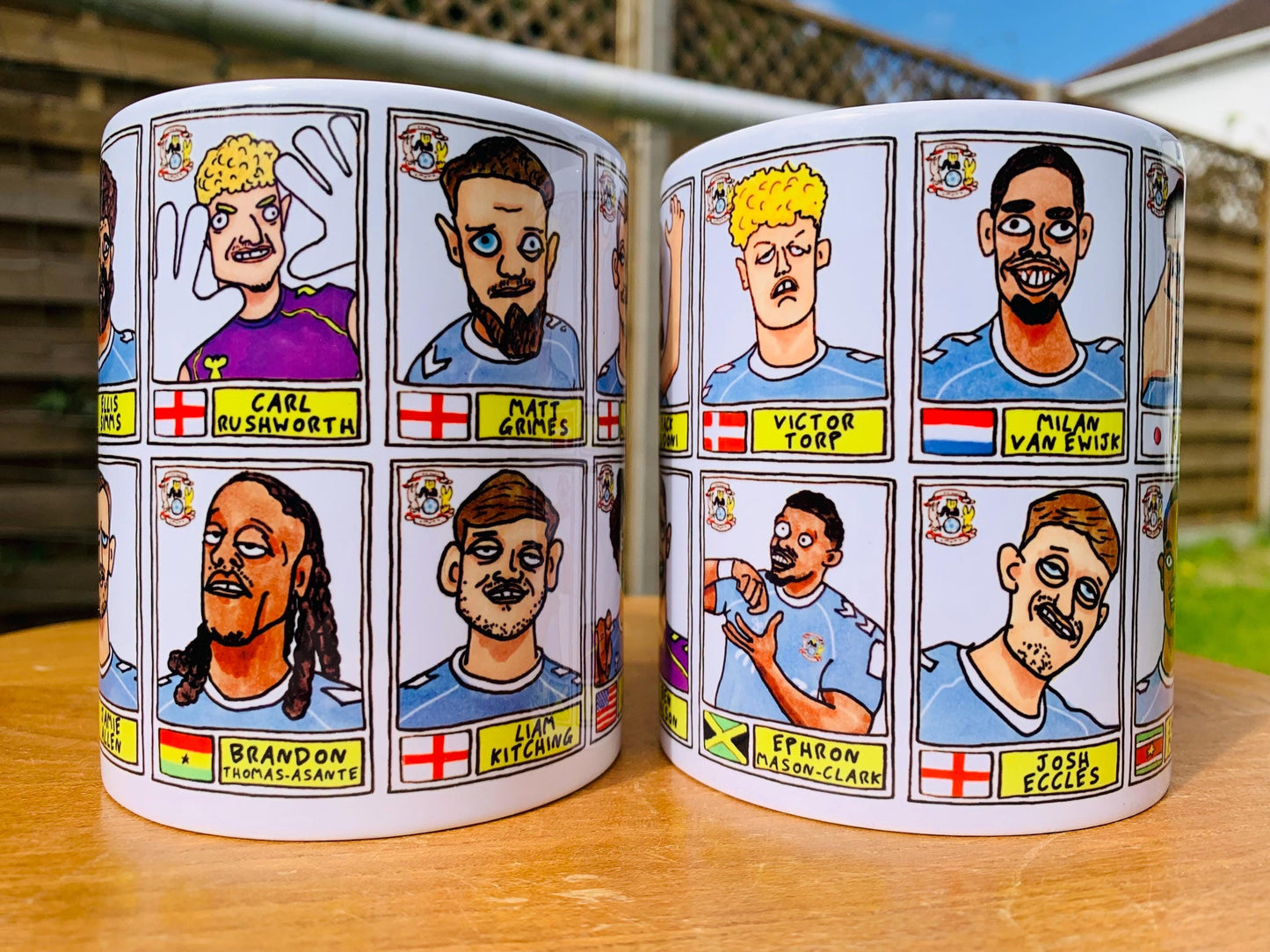 Coventry City Vol 2 - Sky Blues Going Up No Score Draws Mug Set - Set of TWO DIFFERENT 11oz Ceramic Mugs with Wonky CCFC Doodles