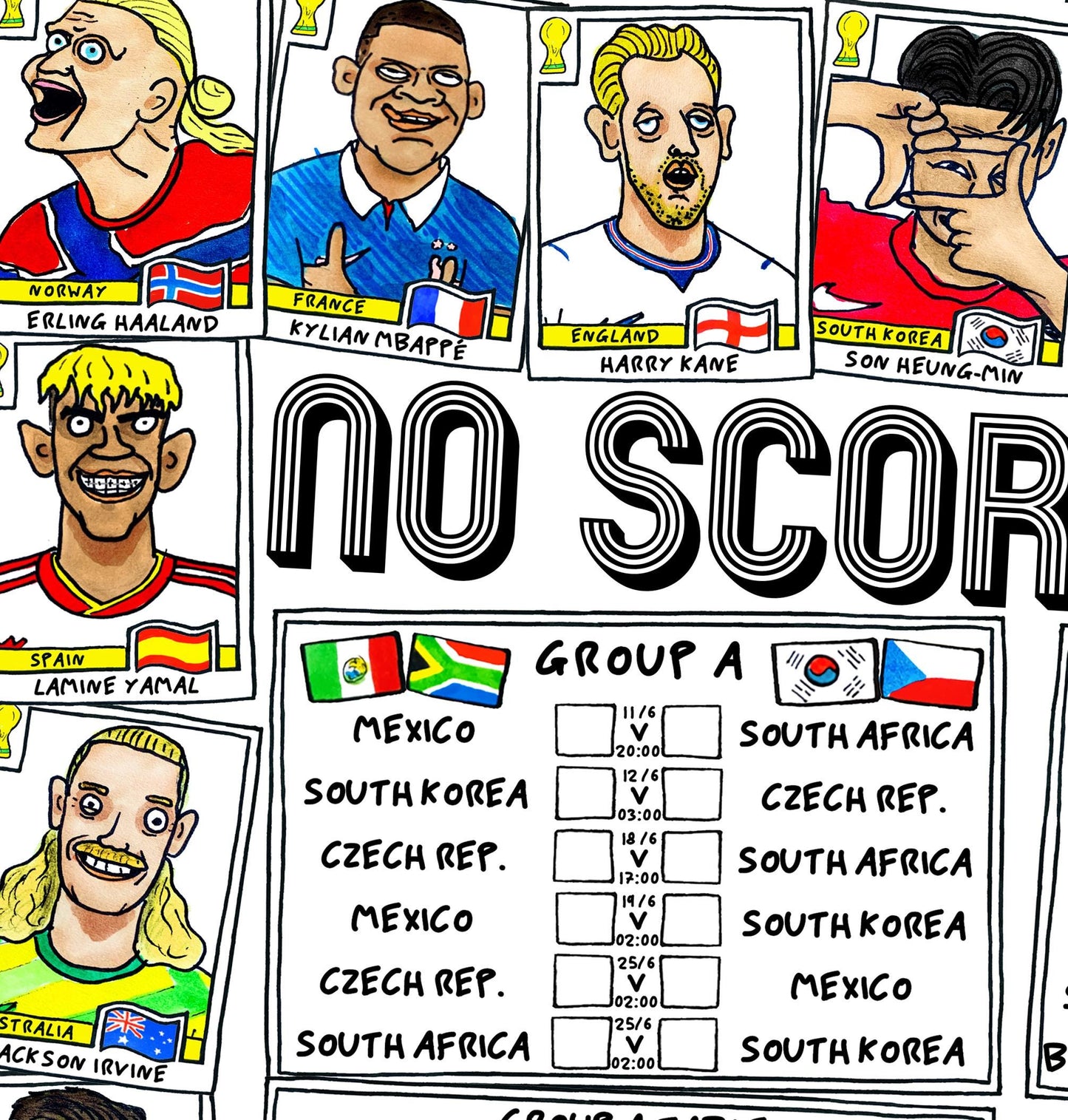 World Cup 2026 Wall Chart - No Score Draws A1 WC2026 Poster Print - Extra Large A1 Size Poster Features 60 Wonky Panini-Style Doodles