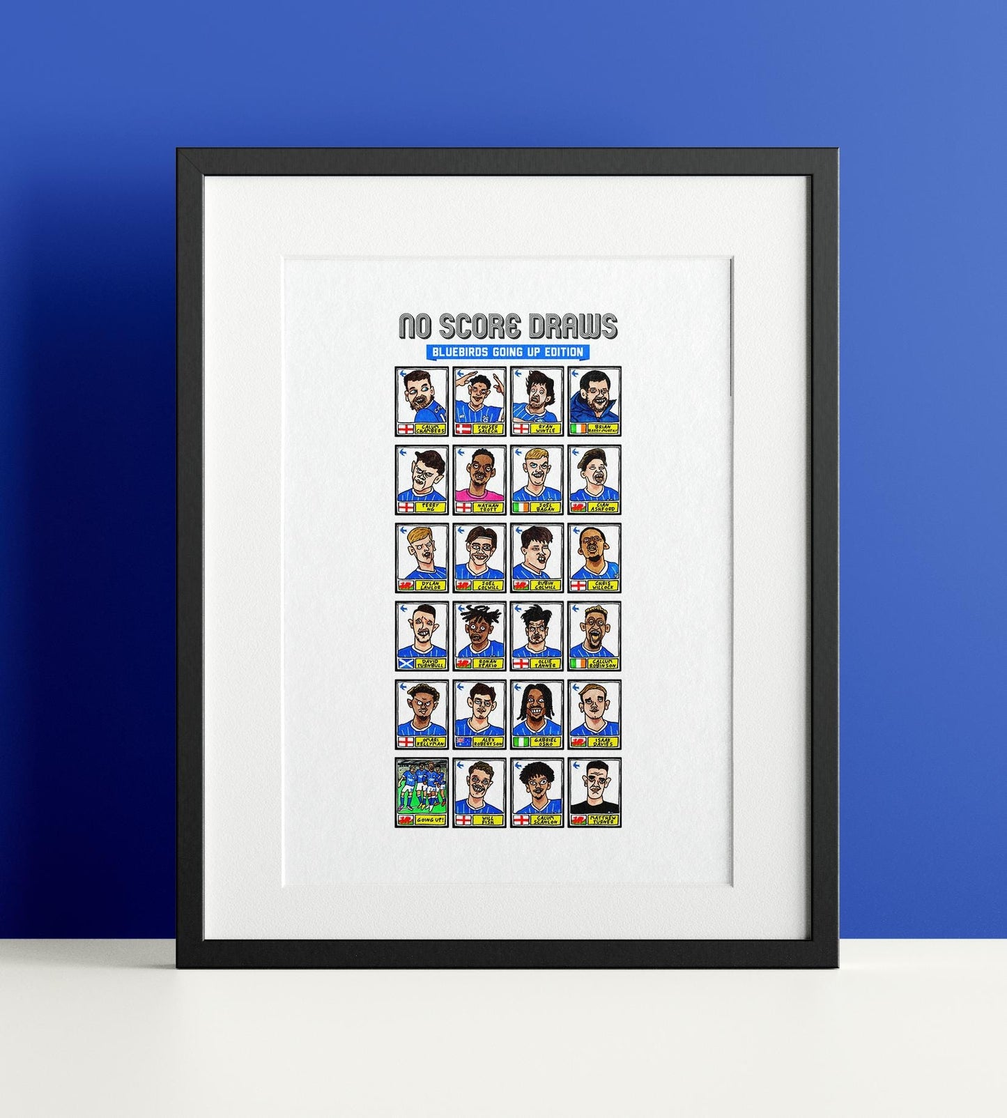 Cardiff City Vol 2 - No Score Draws Bluebirds Going Up Edition - A3 print of 24 Wonky Panini-Style Doodles Of CCFC's Promotion-Winning Side
