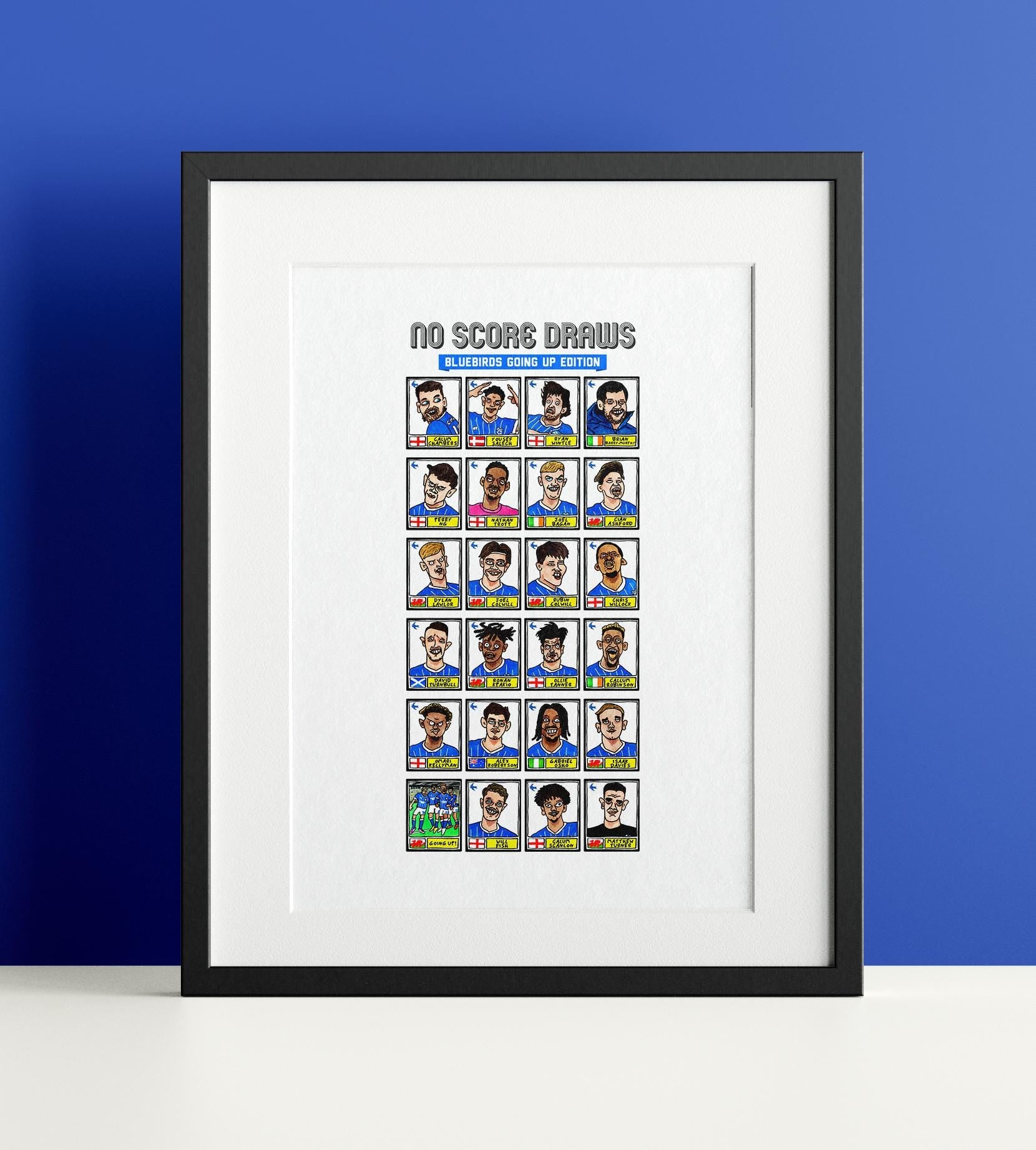 Cardiff City Vol 2 - No Score Draws Bluebirds Going Up Edition - A3 print of 24 Wonky Panini-Style Doodles Of CCFC's Promotion-Winning Side