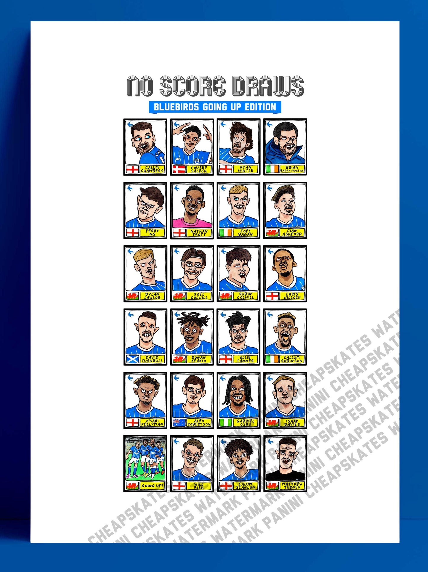 Cardiff City Vol 2 - No Score Draws Bluebirds Going Up Edition - A3 print of 24 Wonky Panini-Style Doodles Of CCFC's Promotion-Winning Side