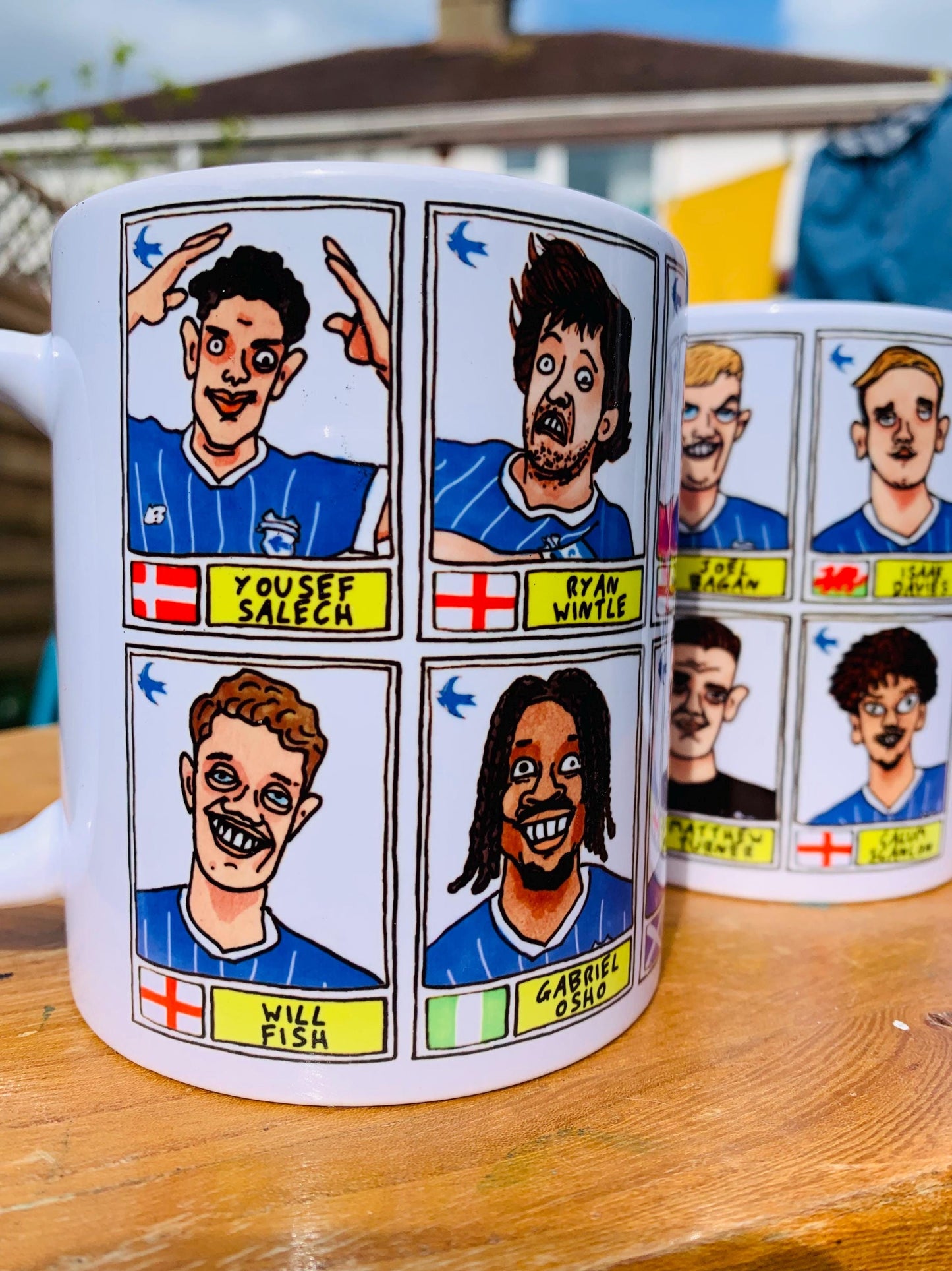 Cardiff City Vol 2 - Bluebirds Going Up No Score Draws Mug Set - Set of TWO DIFFERENT 11oz Ceramic Mugs with Wonky CCFC Doodles