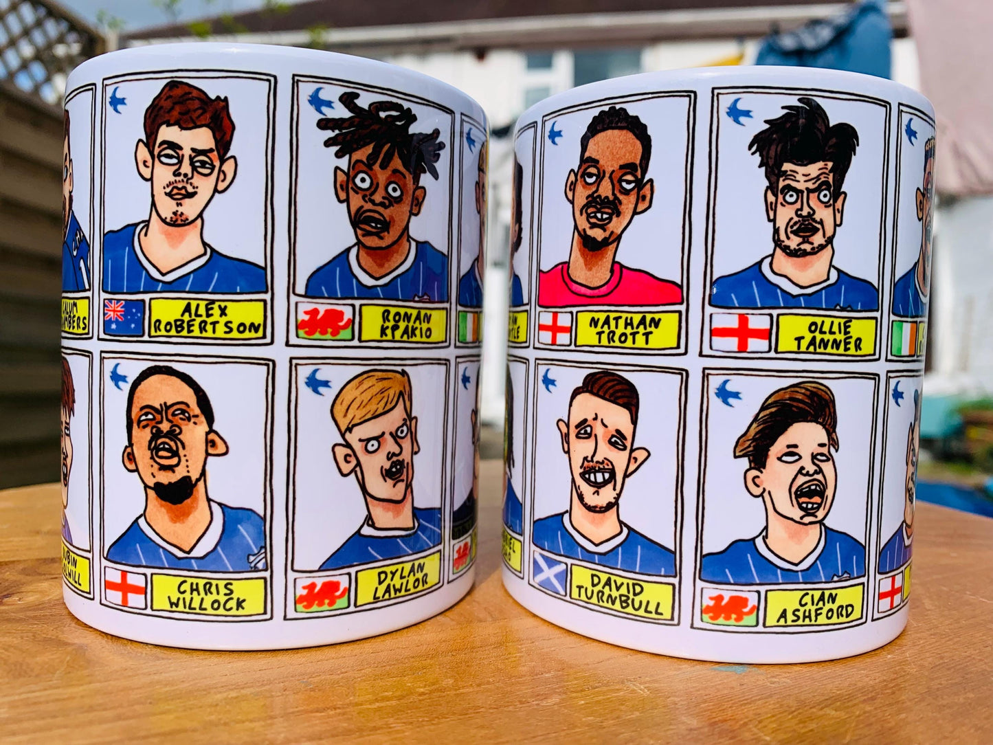Cardiff City Vol 2 - Bluebirds Going Up No Score Draws Mug Set - Set of TWO DIFFERENT 11oz Ceramic Mugs with Wonky CCFC Doodles