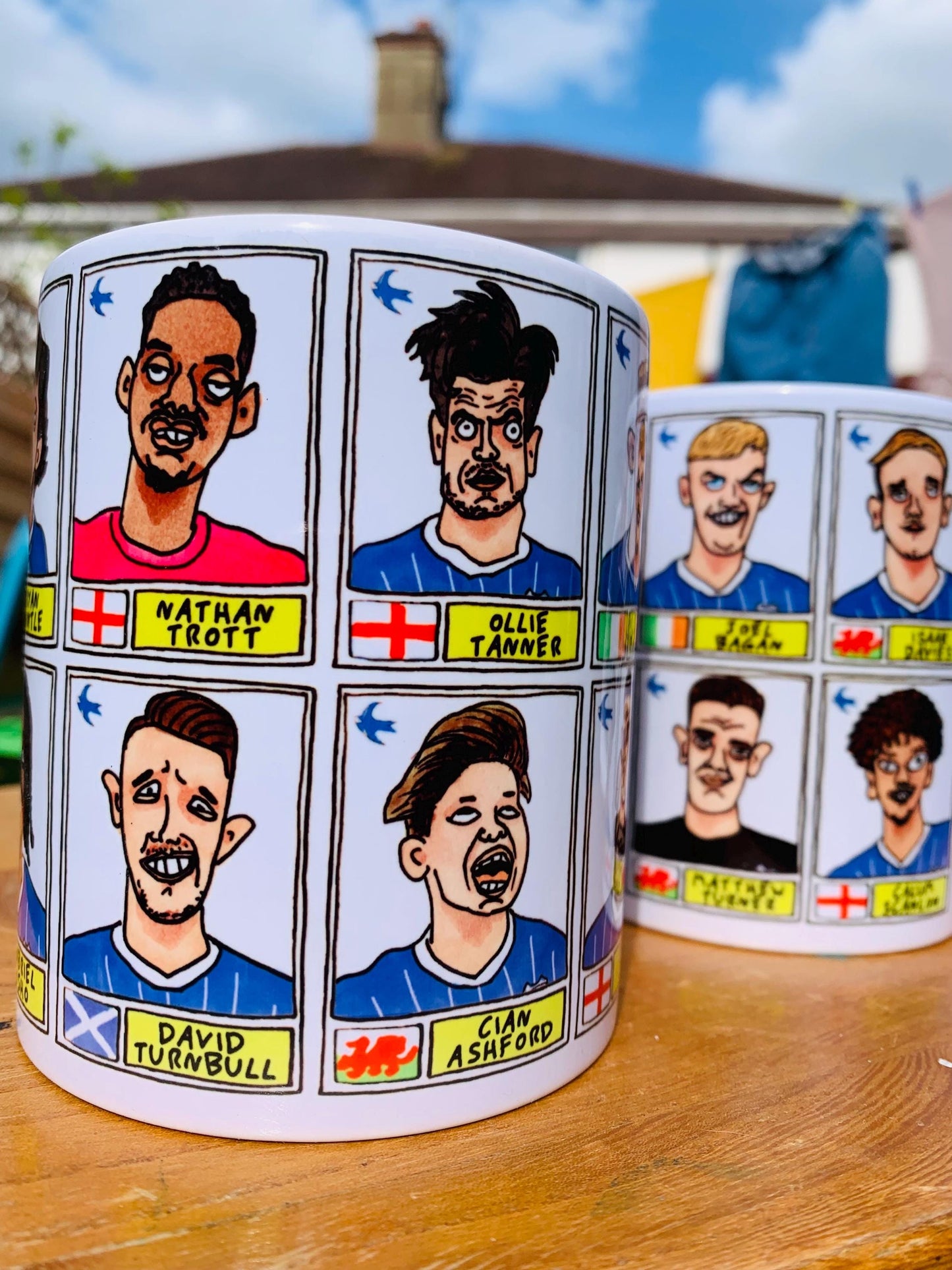 Cardiff City Vol 2 - Bluebirds Going Up No Score Draws Mug Set - Set of TWO DIFFERENT 11oz Ceramic Mugs with Wonky CCFC Doodles