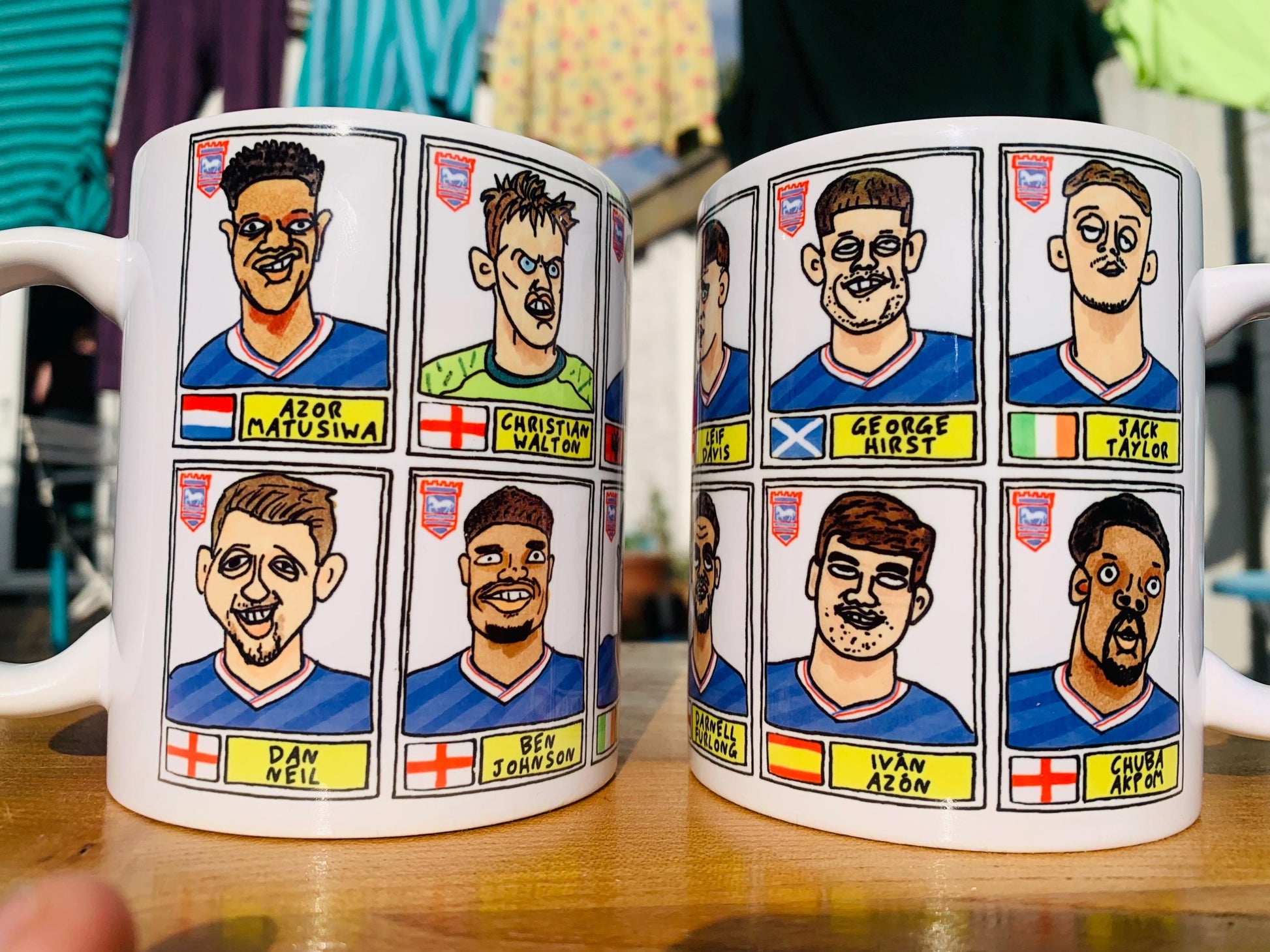 Ipswich Town Vol 4 - Town Going Up No Score Draws Mug Set - Set of TWO DIFFERENT 11oz Ceramic Mugs with Wonky ITFC 25/26 Promotion Doodles