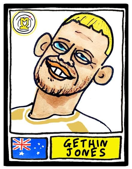 MK Dons - No Score Draws Dons Going Up Edition - A3 print of 26 Hand-Drawn Panini-style Wonky MKDFC 25/26 Promotion-Winners Poster Print